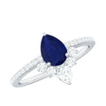 Certified 0.5 Carat Pear Shaped Blue Sapphire Crown Engagement Ring with Diamond