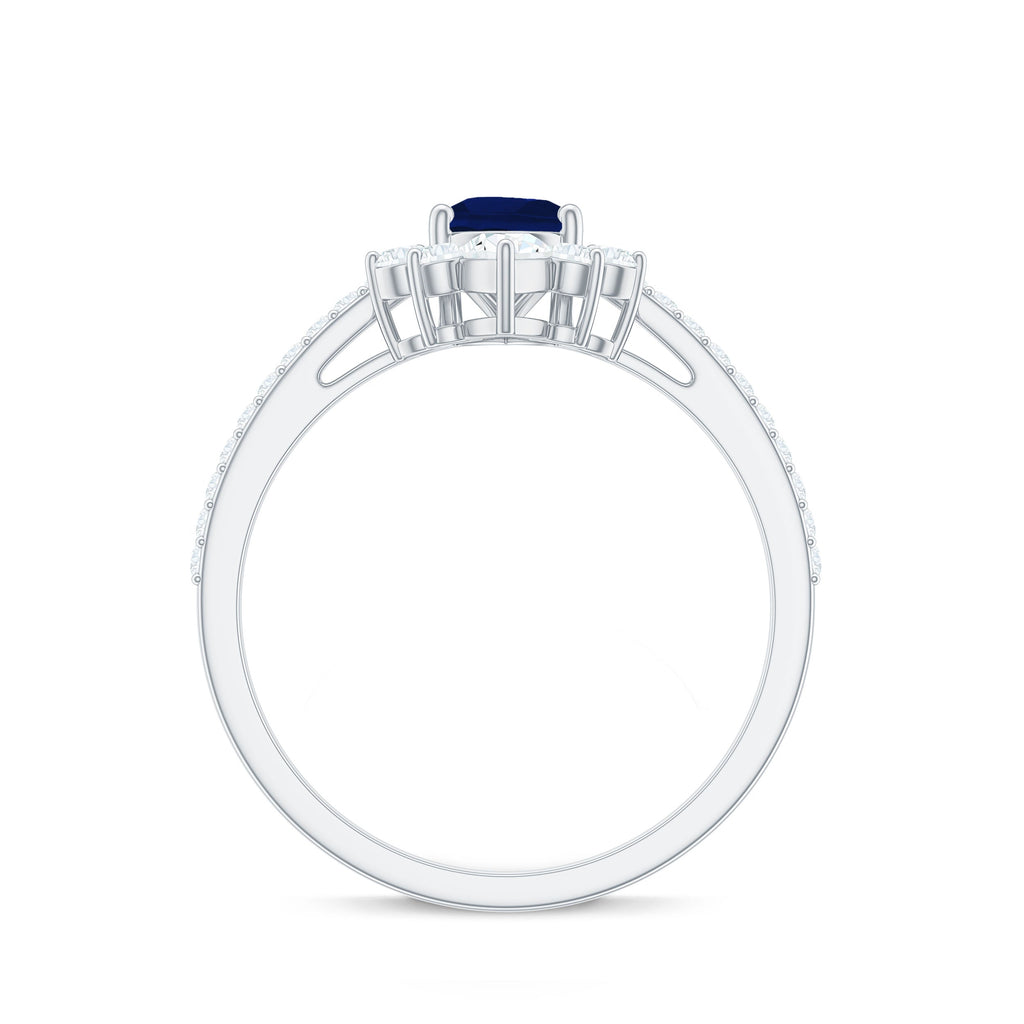 Certified 0.5 Carat Pear Shaped Blue Sapphire Crown Engagement Ring with Diamond