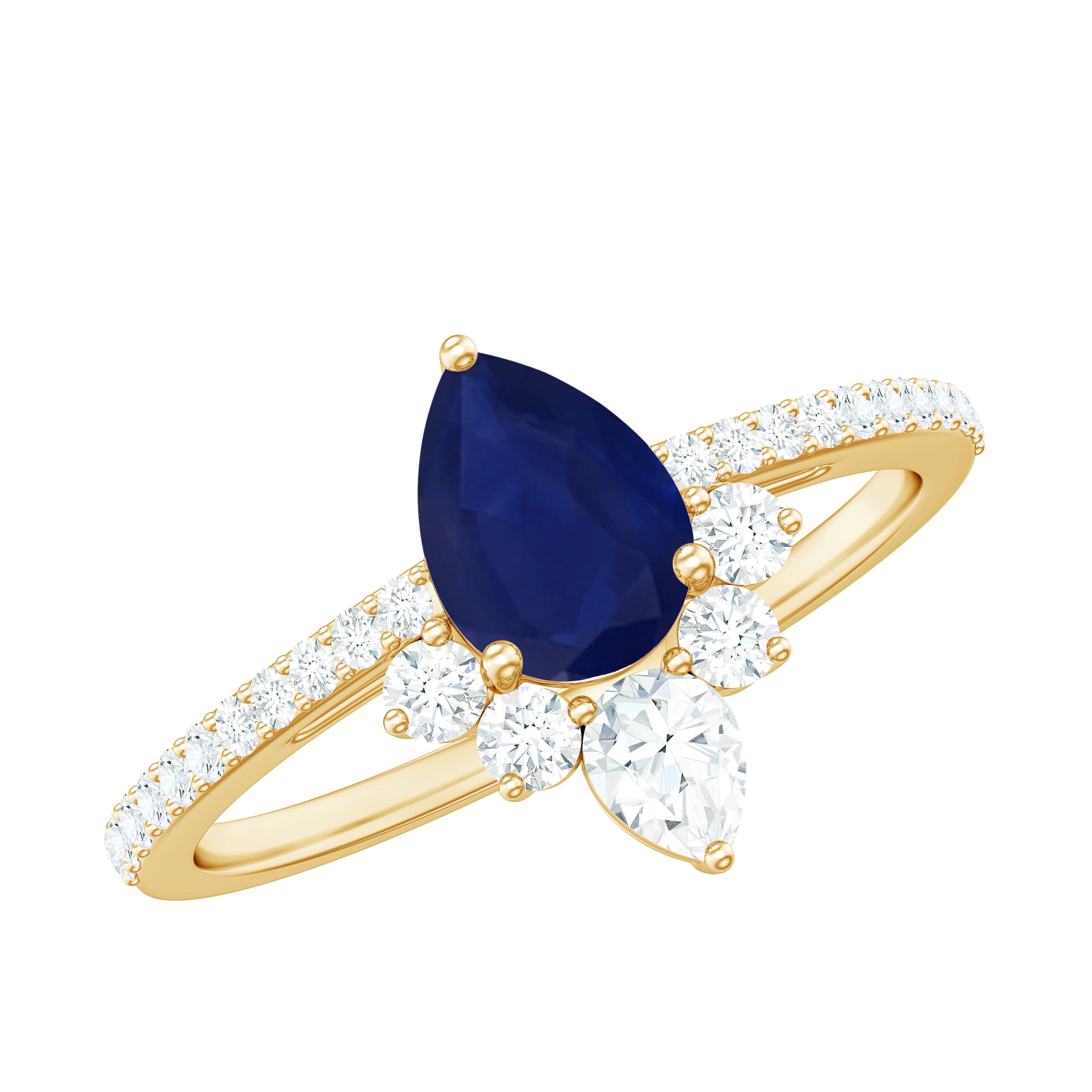 Certified 0.5 Carat Pear Shaped Blue Sapphire Crown Engagement Ring with Diamond | Rings | Wiccan Center