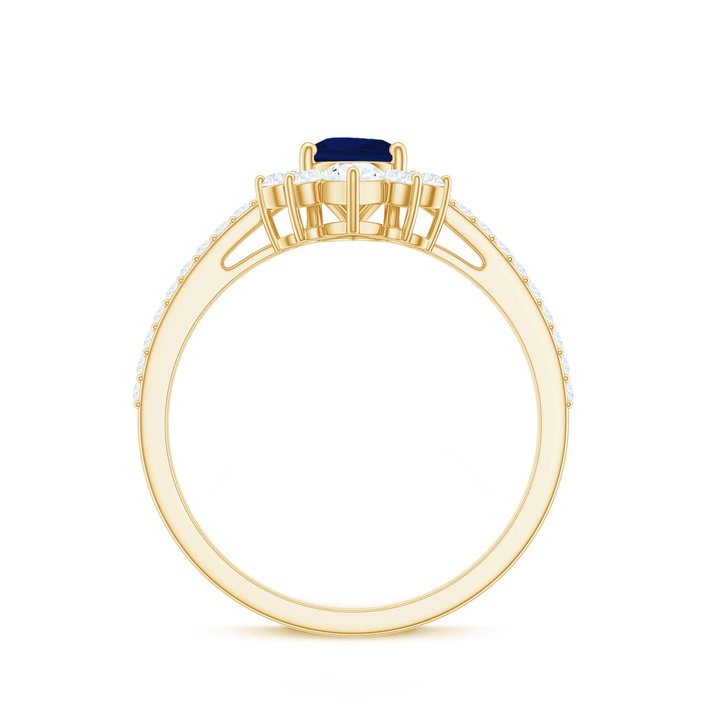Certified 0.5 Carat Pear Shaped Blue Sapphire Crown Engagement Ring with Diamond