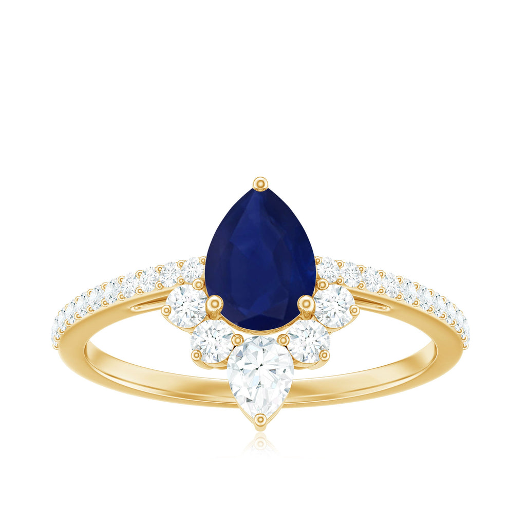 Certified 0.5 Carat Pear Shaped Blue Sapphire Crown Engagement Ring with Diamond