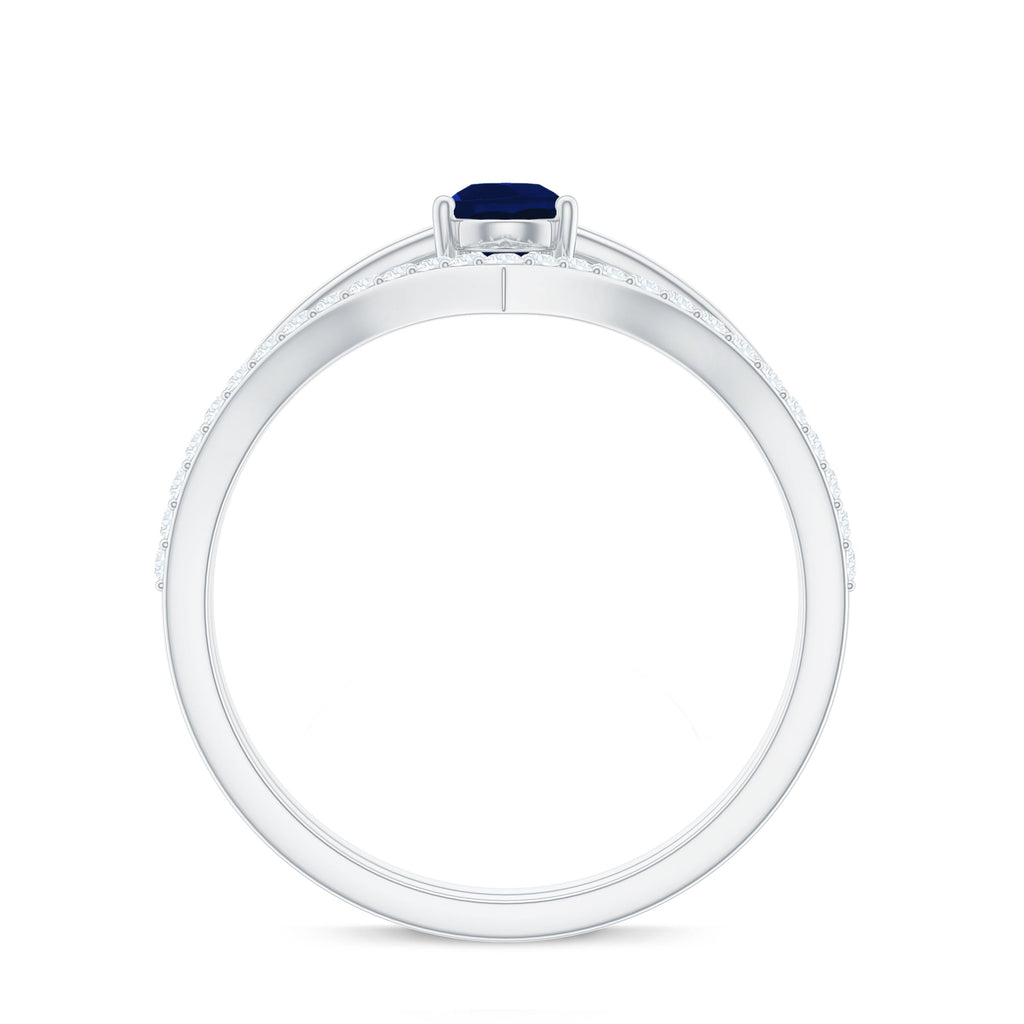 0.5 Carat Pear Cut Blue Sapphire Solitaire Ring Set with Diamond Enhancer Band