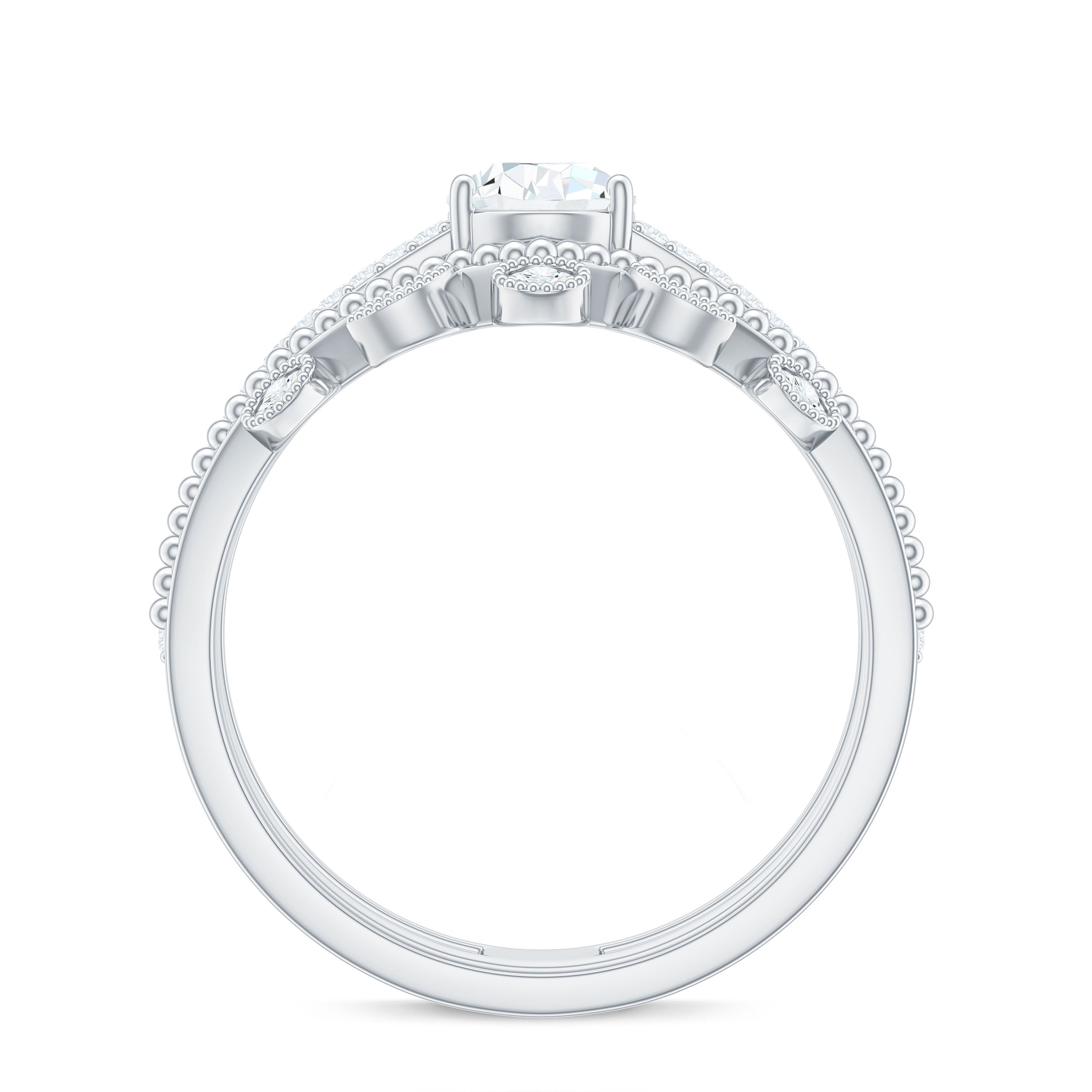 Pear Moissanite Double Band Engagement Ring with Enhancer