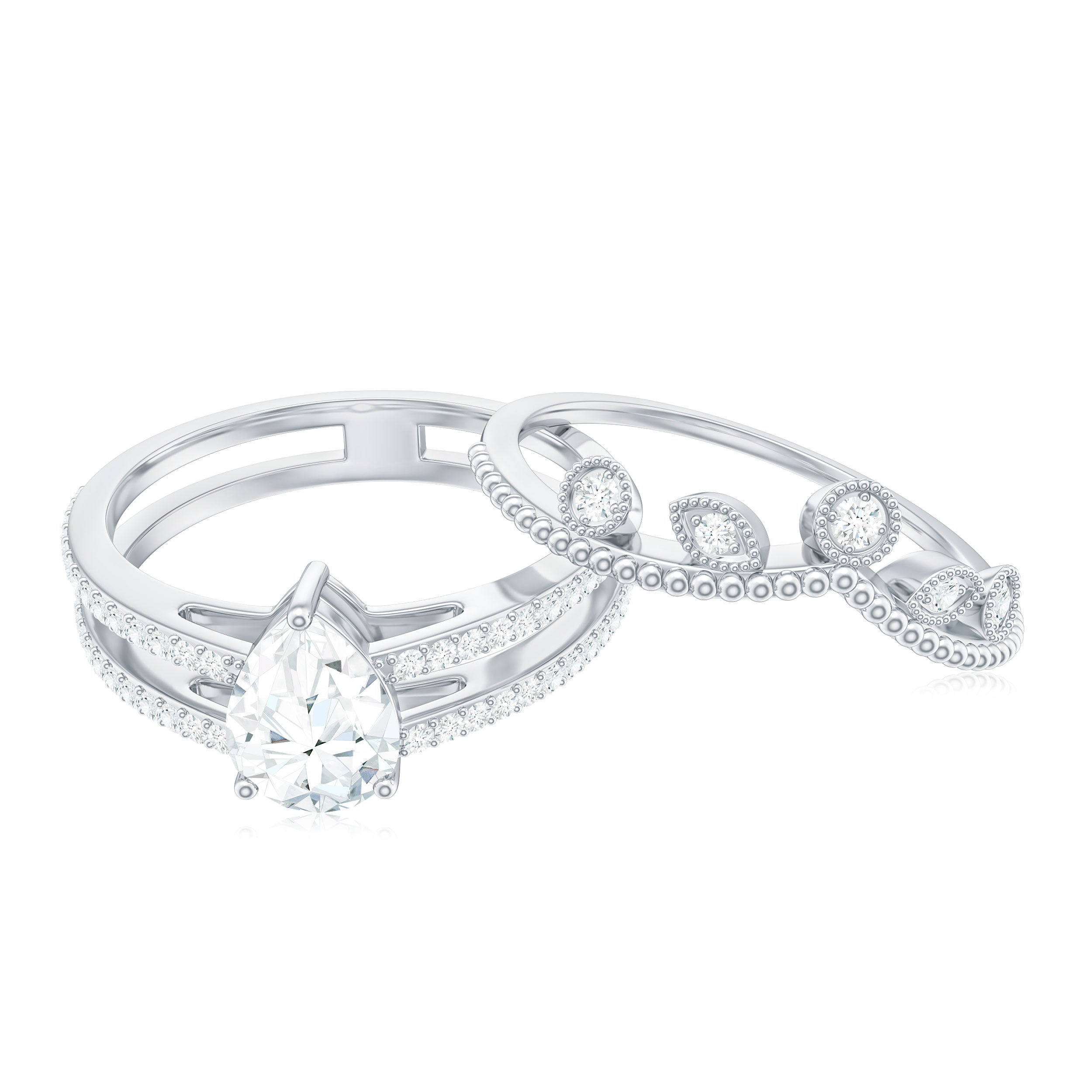 Pear Moissanite Double Band Engagement Ring with Enhancer