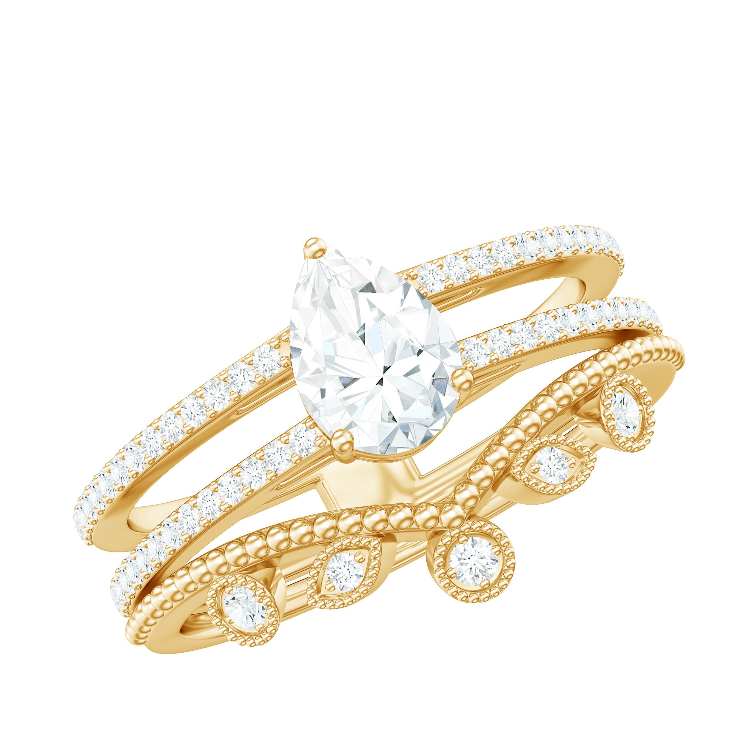 Pear Moissanite Double Band Engagement Ring with Enhancer | Rings | Wiccan Center