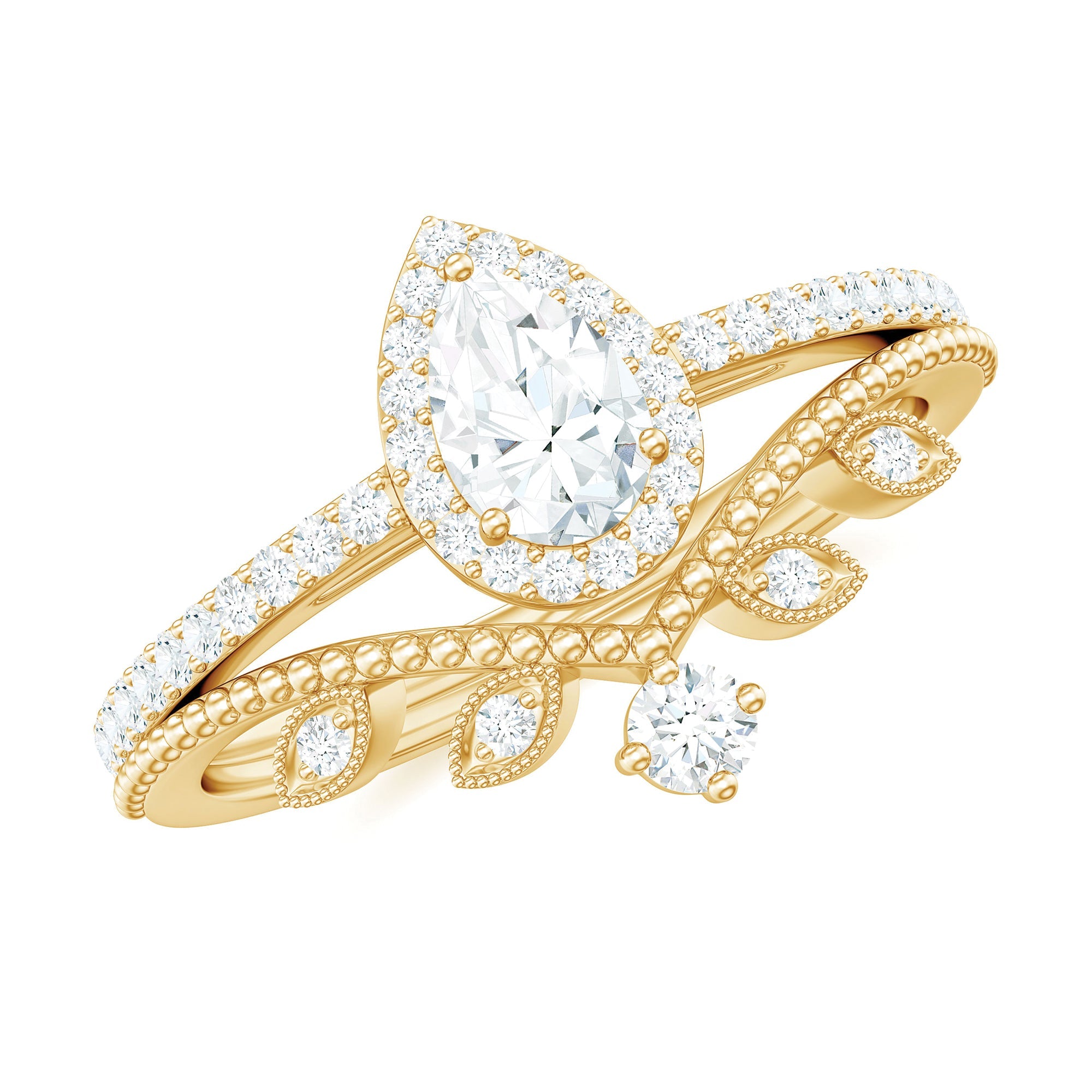 Vintage Style Moissanite Teardrop Wedding Ring Set | Rings | Wiccan Center