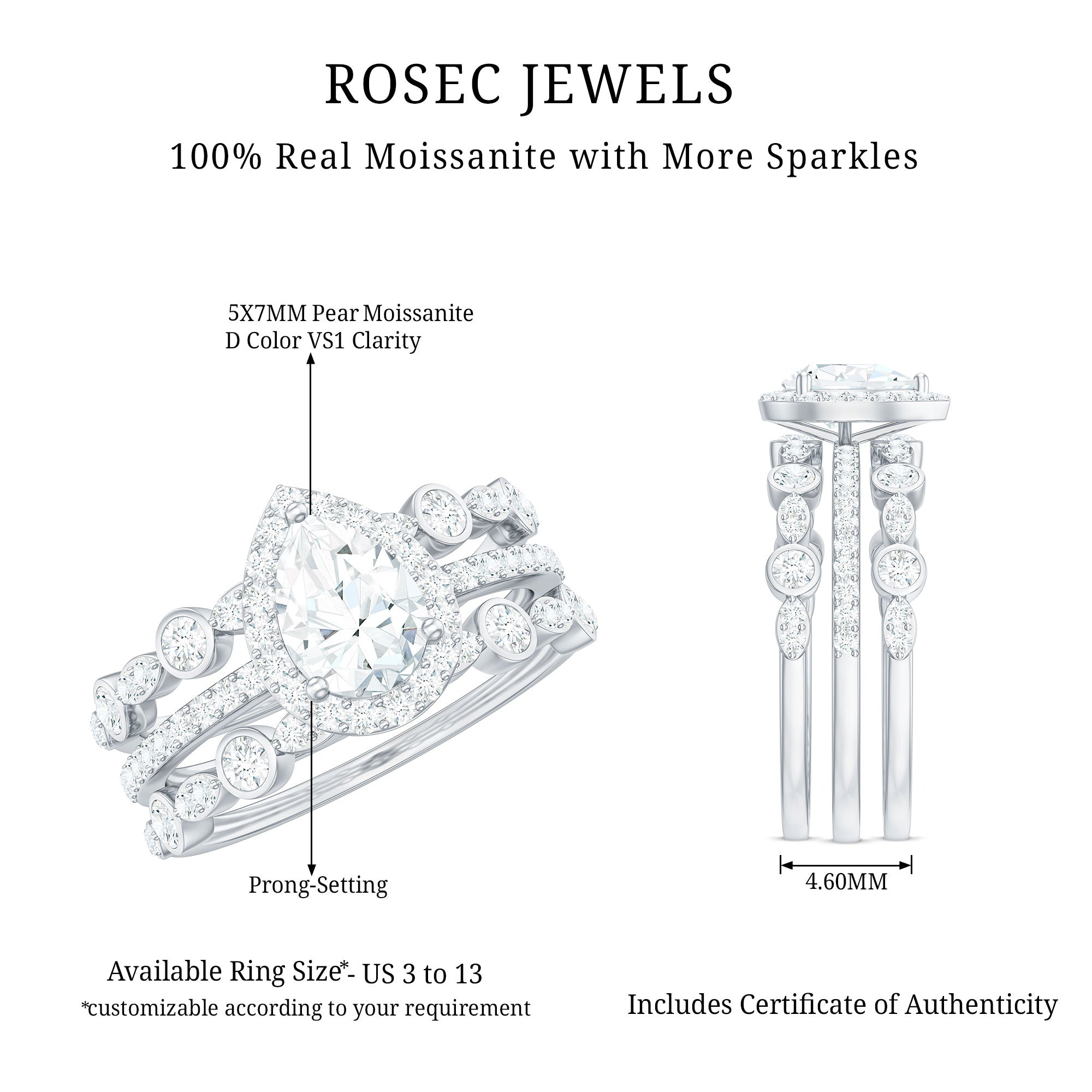 0.7 Carat Pear Shaped Moissanite Engagement Ring with 2 Enhancers