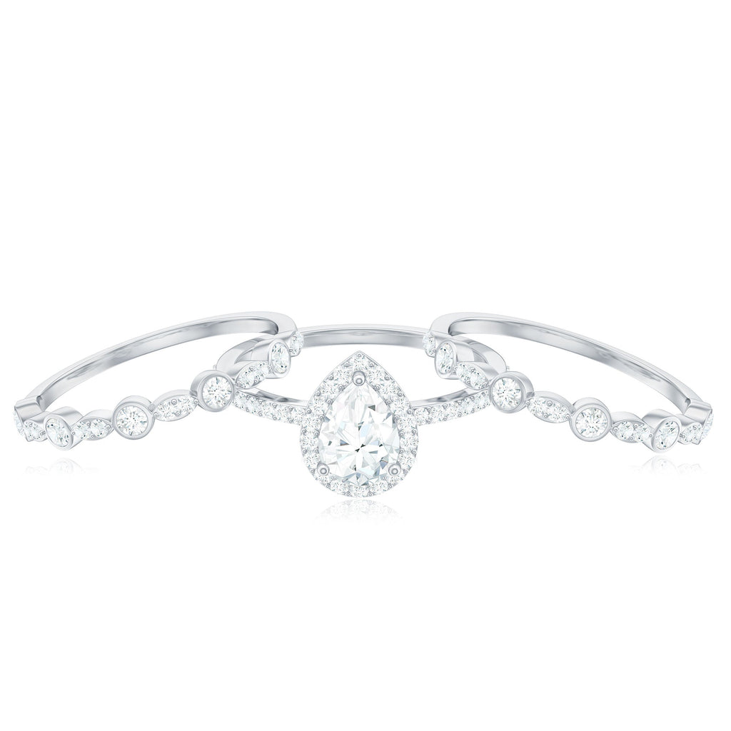 0.7 Carat Pear Shaped Moissanite Engagement Ring with 2 Enhancers