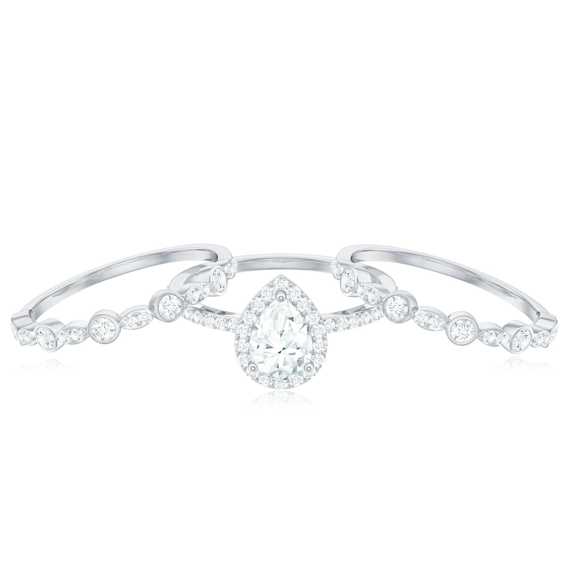0.7 Carat Pear Shaped Moissanite Engagement Ring with 2 Enhancers