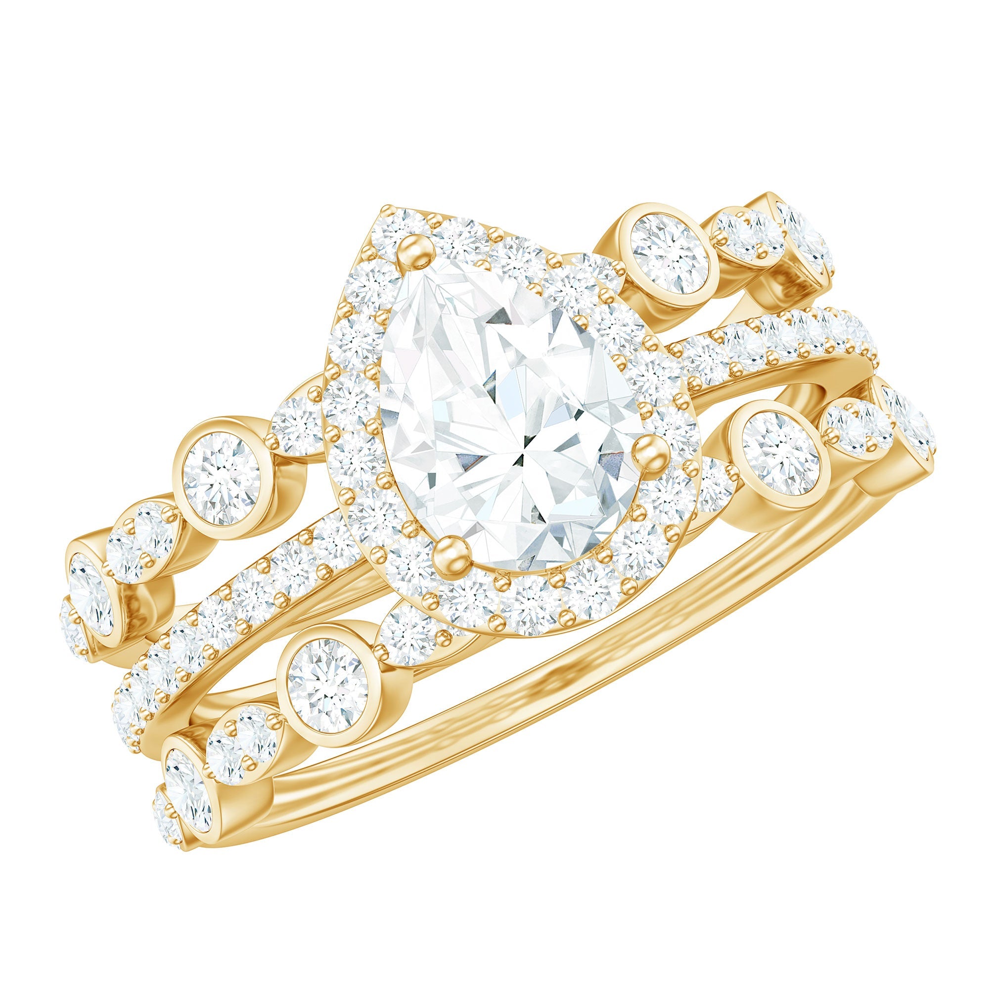 0.7 Carat Pear Shaped Moissanite Engagement Ring with 2 Enhancers | Rings | Wiccan Center