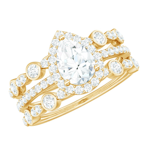 0.7 Carat Pear Shaped Moissanite Engagement Ring with 2 Enhancers | Rings | Wiccan Center