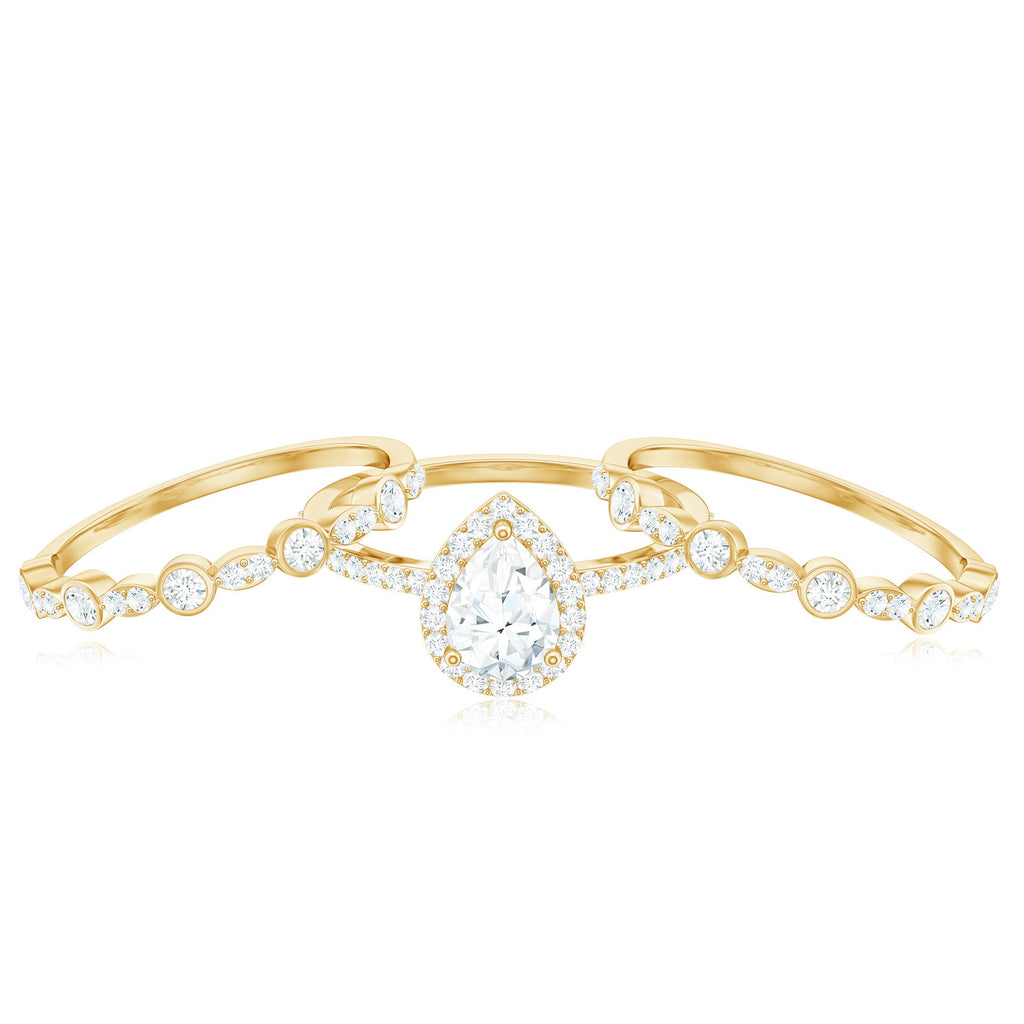 0.7 Carat Pear Shaped Moissanite Engagement Ring with 2 Enhancers
