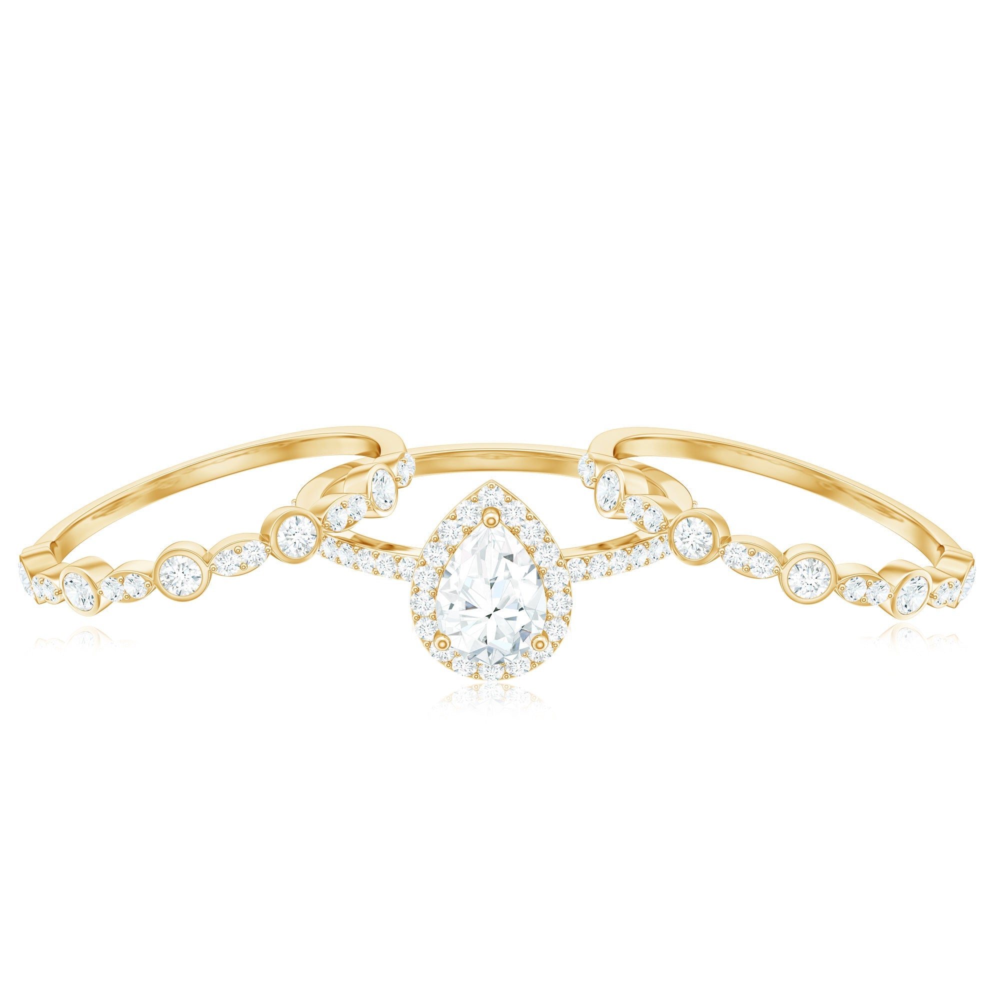 0.7 Carat Pear Shaped Moissanite Engagement Ring with 2 Enhancers