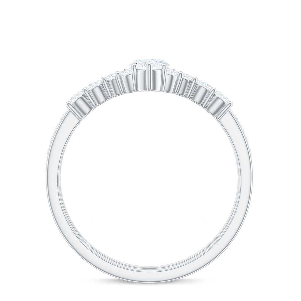 Marquise Cut Moissanite Engagement Ring with V-Shaped Wedding Band