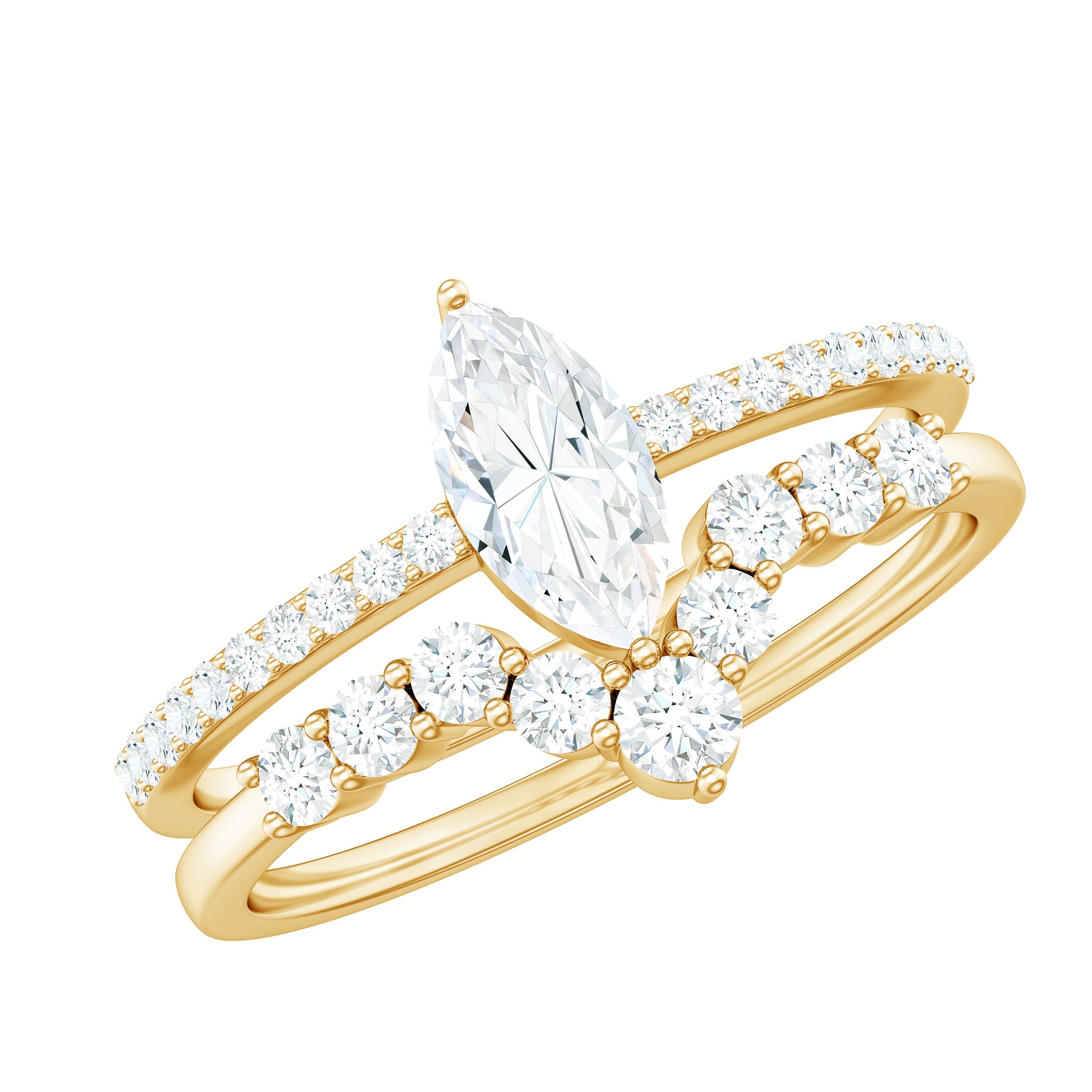 Marquise Cut Moissanite Engagement Ring with V-Shaped Wedding Band | Rings | Wiccan Center