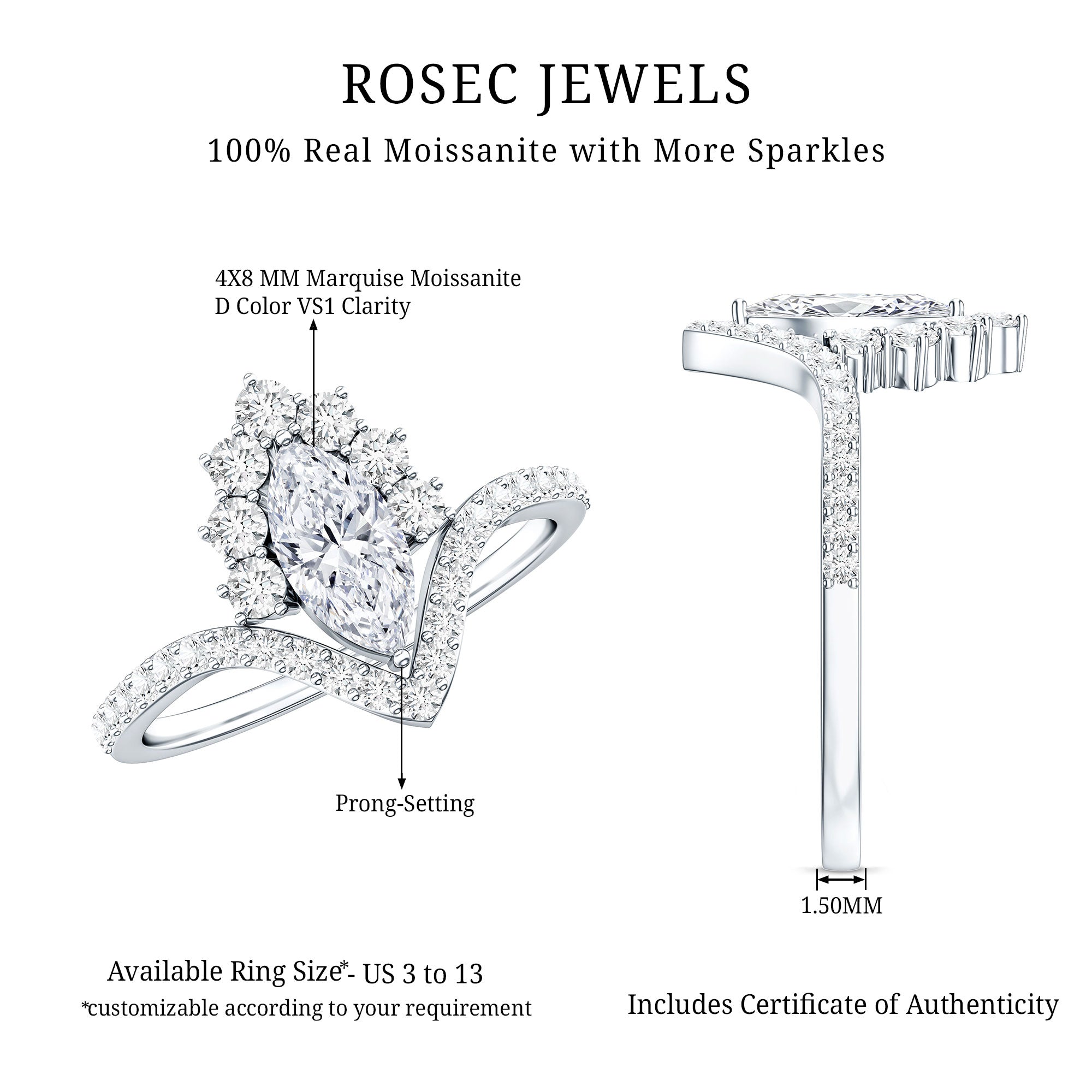 Marquise Cut Moissanite Designer Engagement Ring