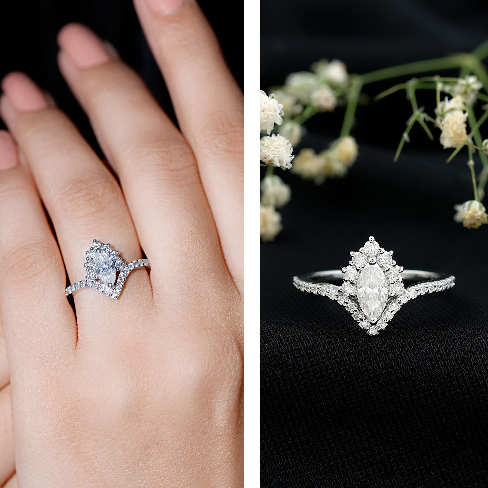 Marquise Cut Moissanite Designer Engagement Ring