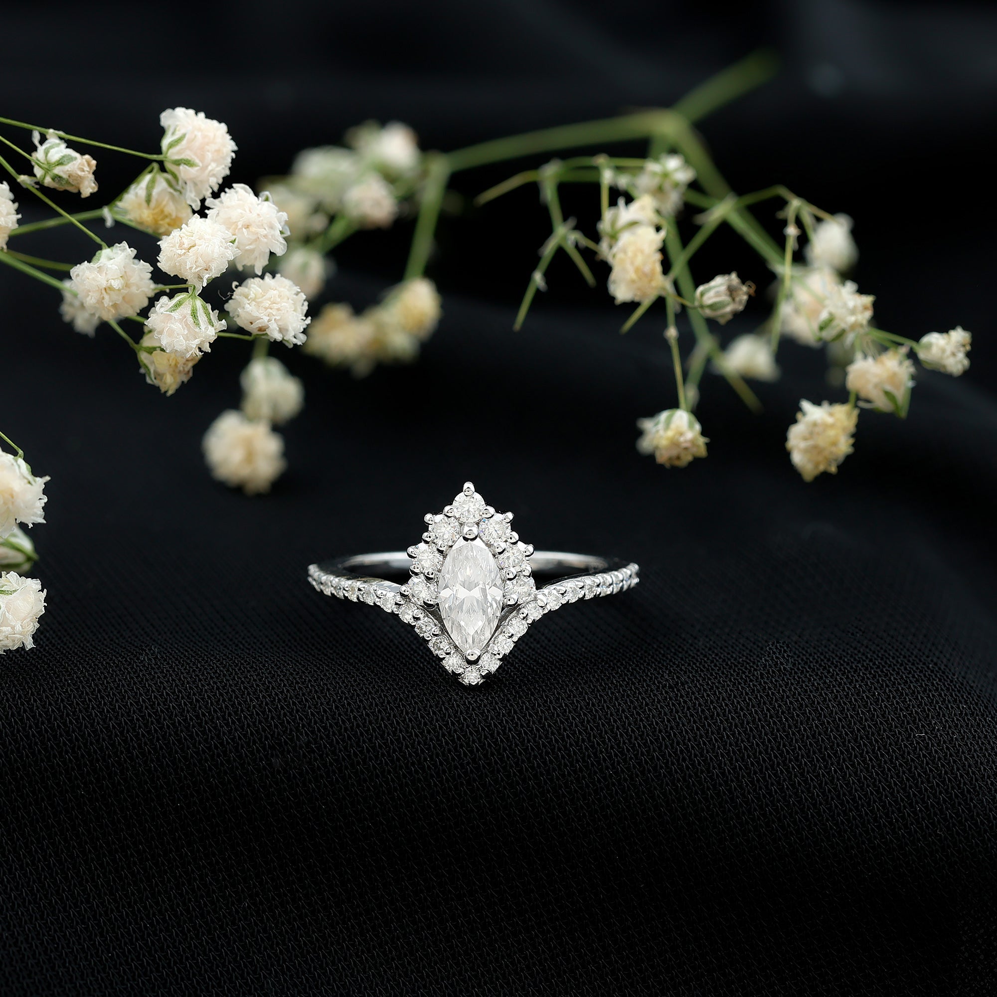 Marquise Cut Moissanite Designer Engagement Ring