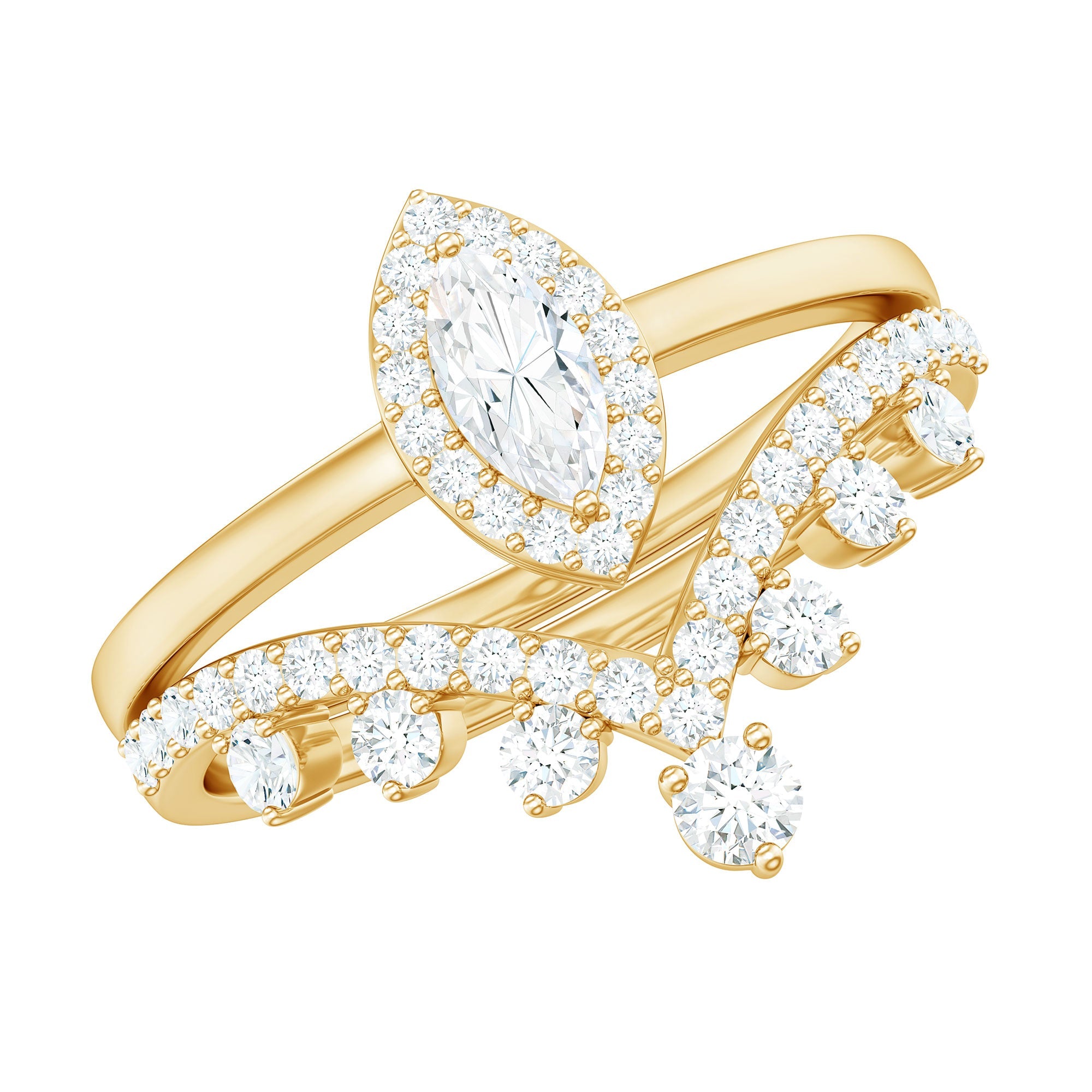 Marquise Cut Moissanite Halo Wedding Ring Set For Women | Rings | Wiccan Center
