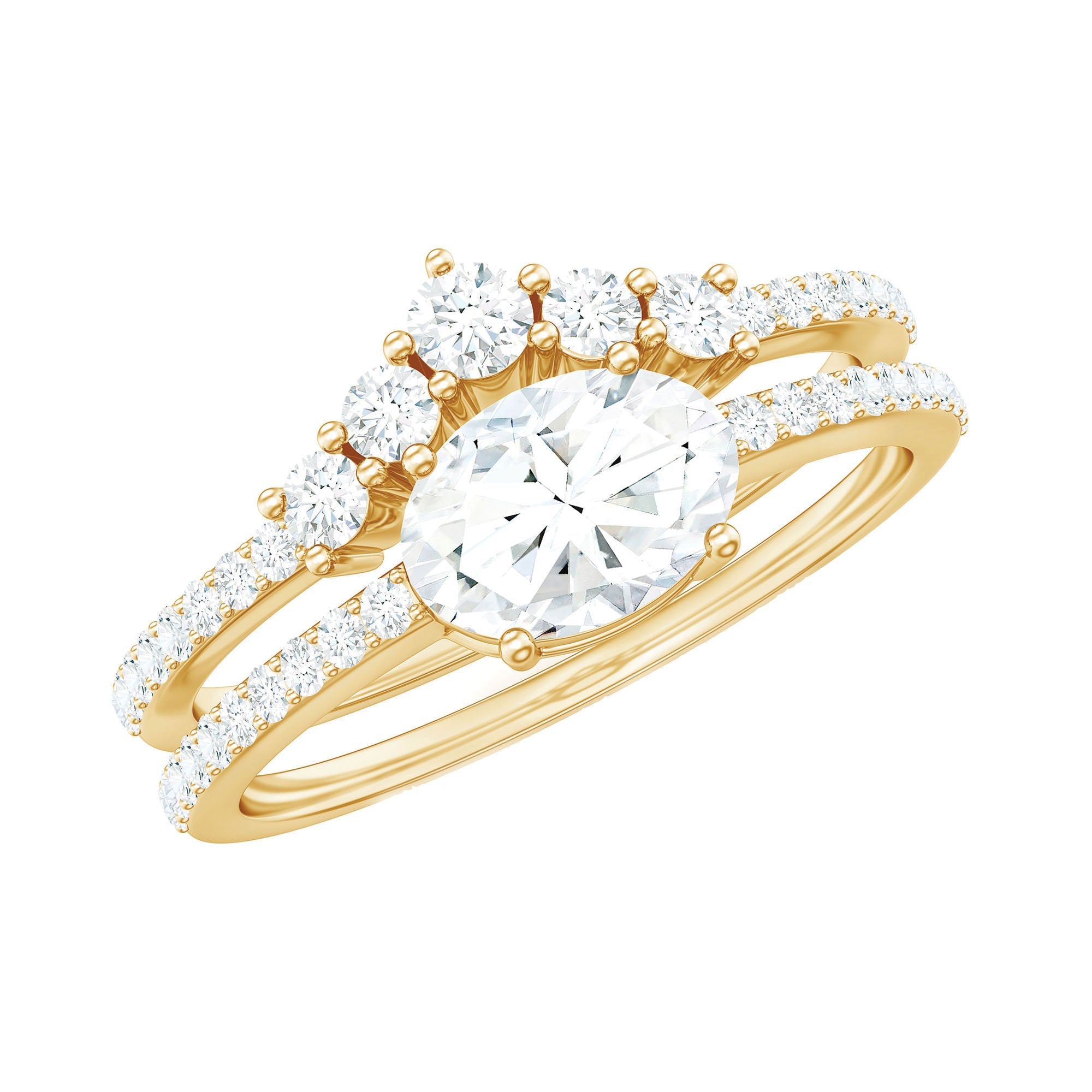 Oval Cut Moissanite Engagement Ring with Wedding Band Set | Rings | Wiccan Center