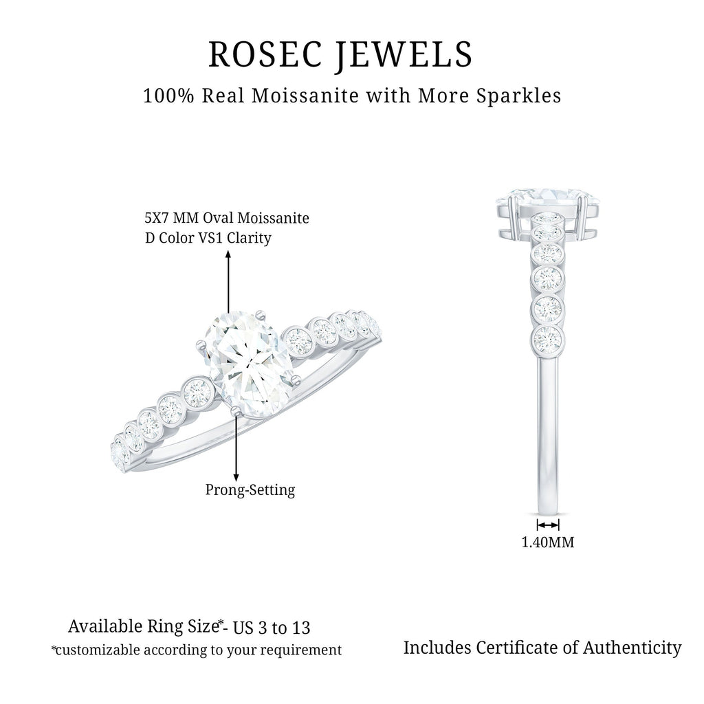 Oval Cut Moissanite Engagement Ring with Side Stones