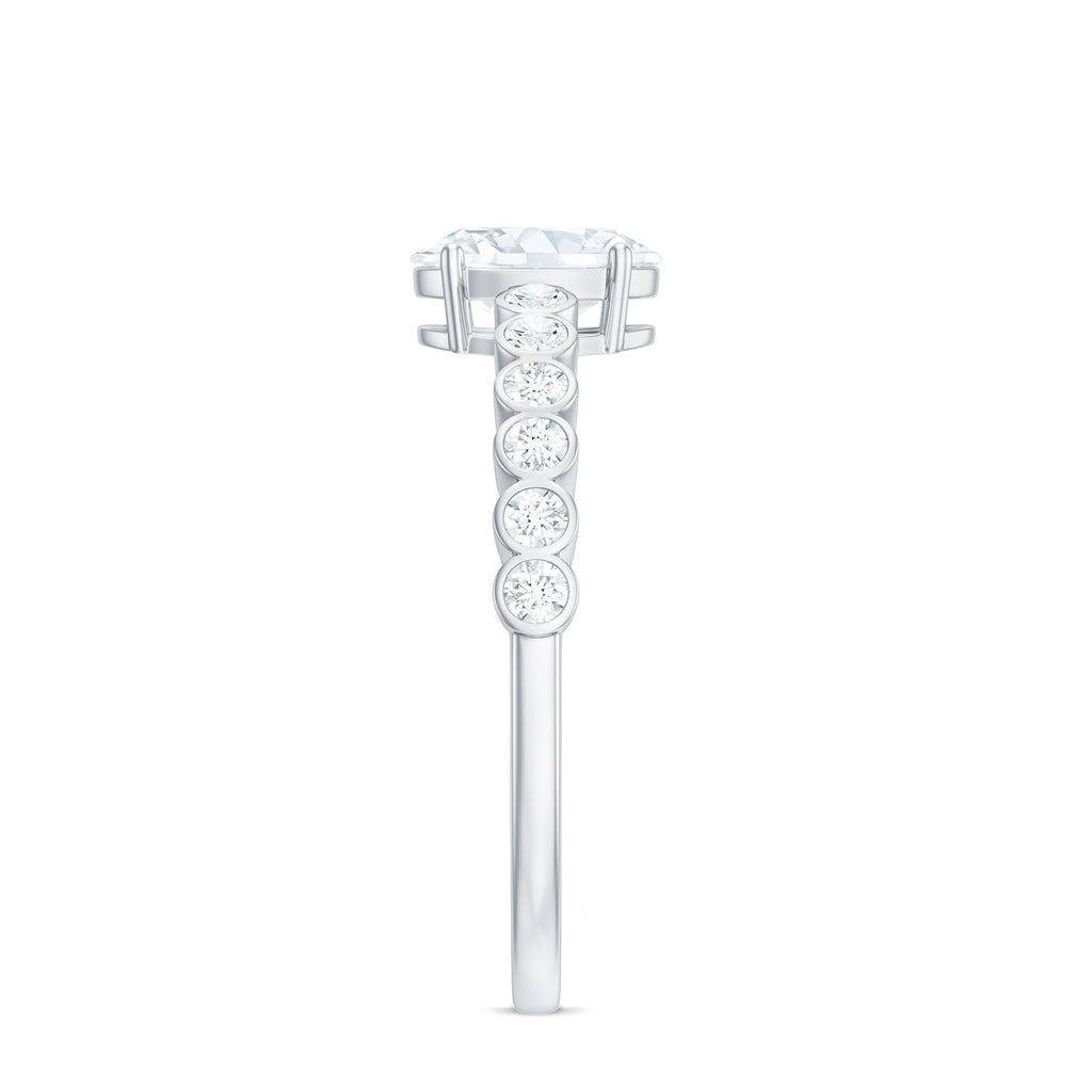 Oval Cut Moissanite Engagement Ring with Side Stones