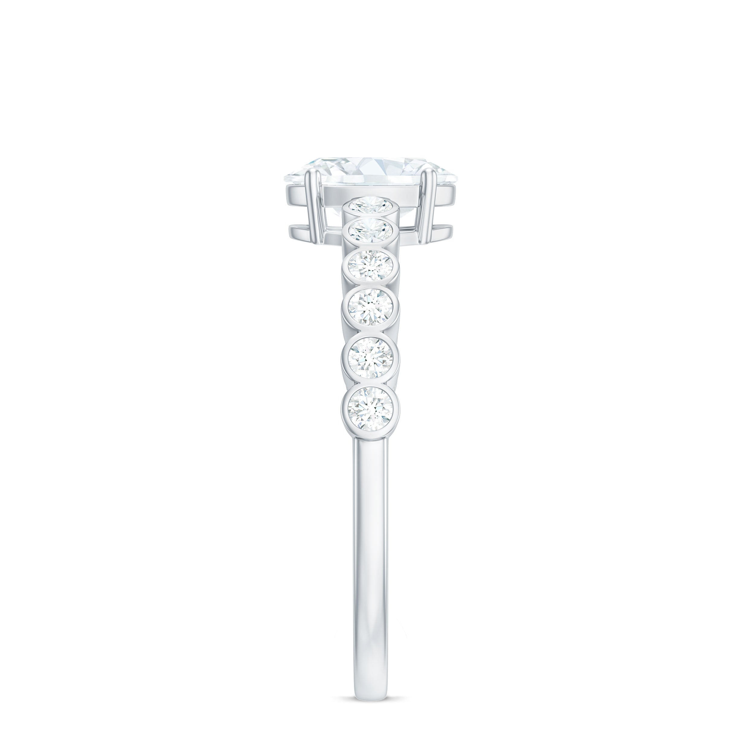 Oval Cut Moissanite Engagement Ring with Side Stones