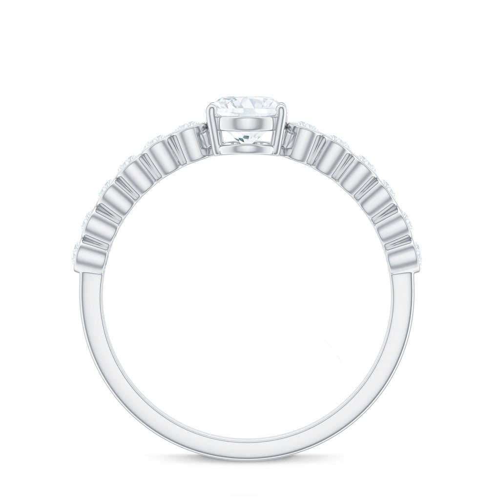 Oval Cut Moissanite Engagement Ring with Side Stones