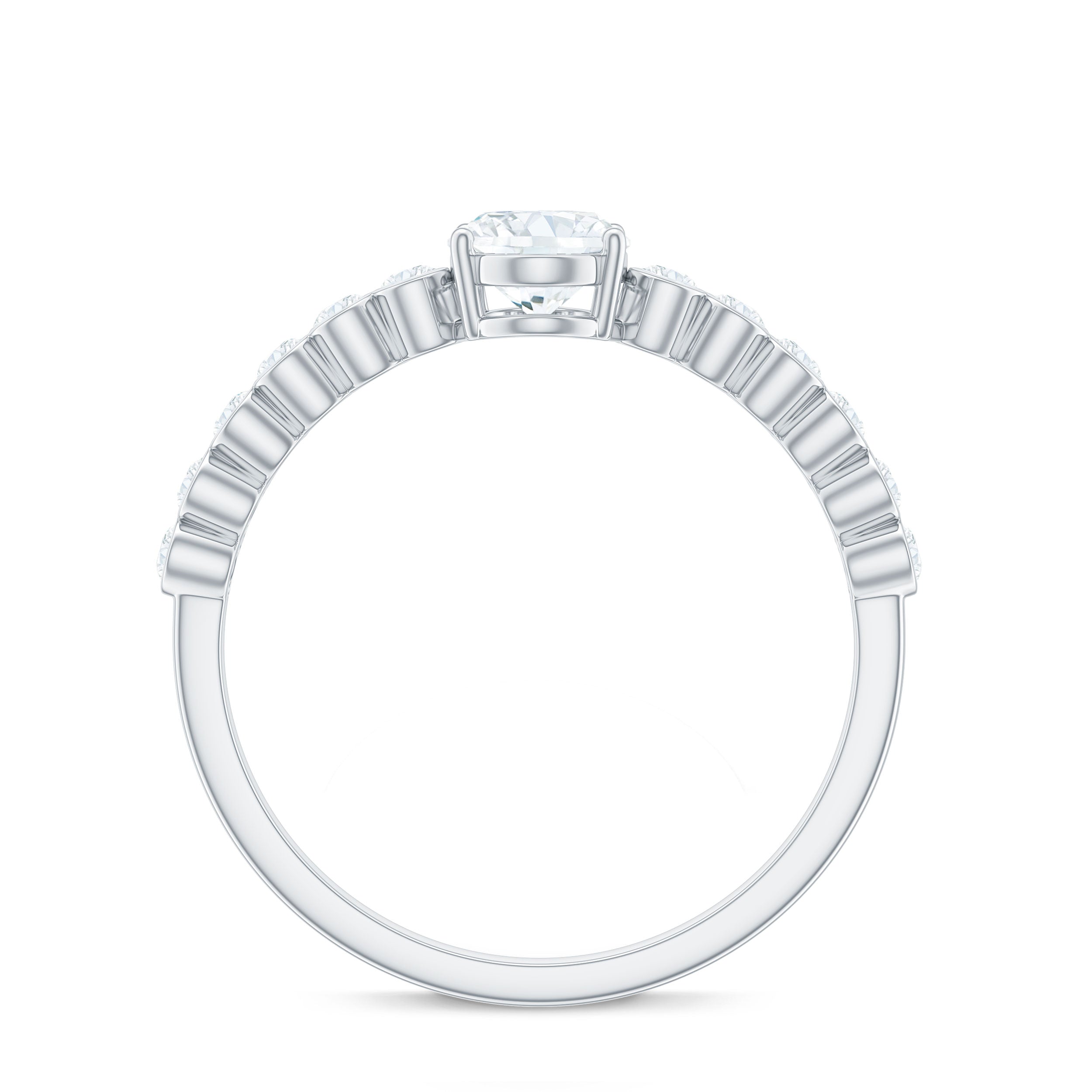 Oval Cut Moissanite Engagement Ring with Side Stones