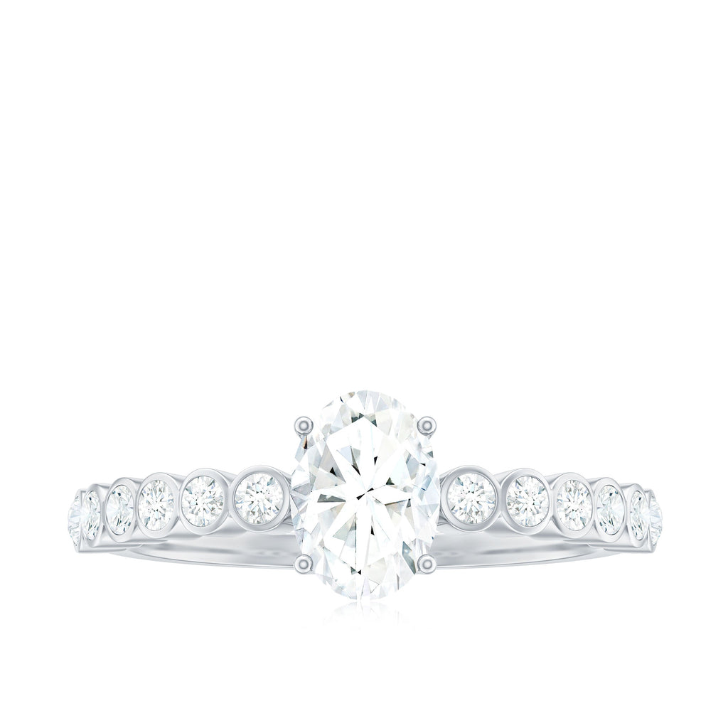 Oval Cut Moissanite Engagement Ring with Side Stones