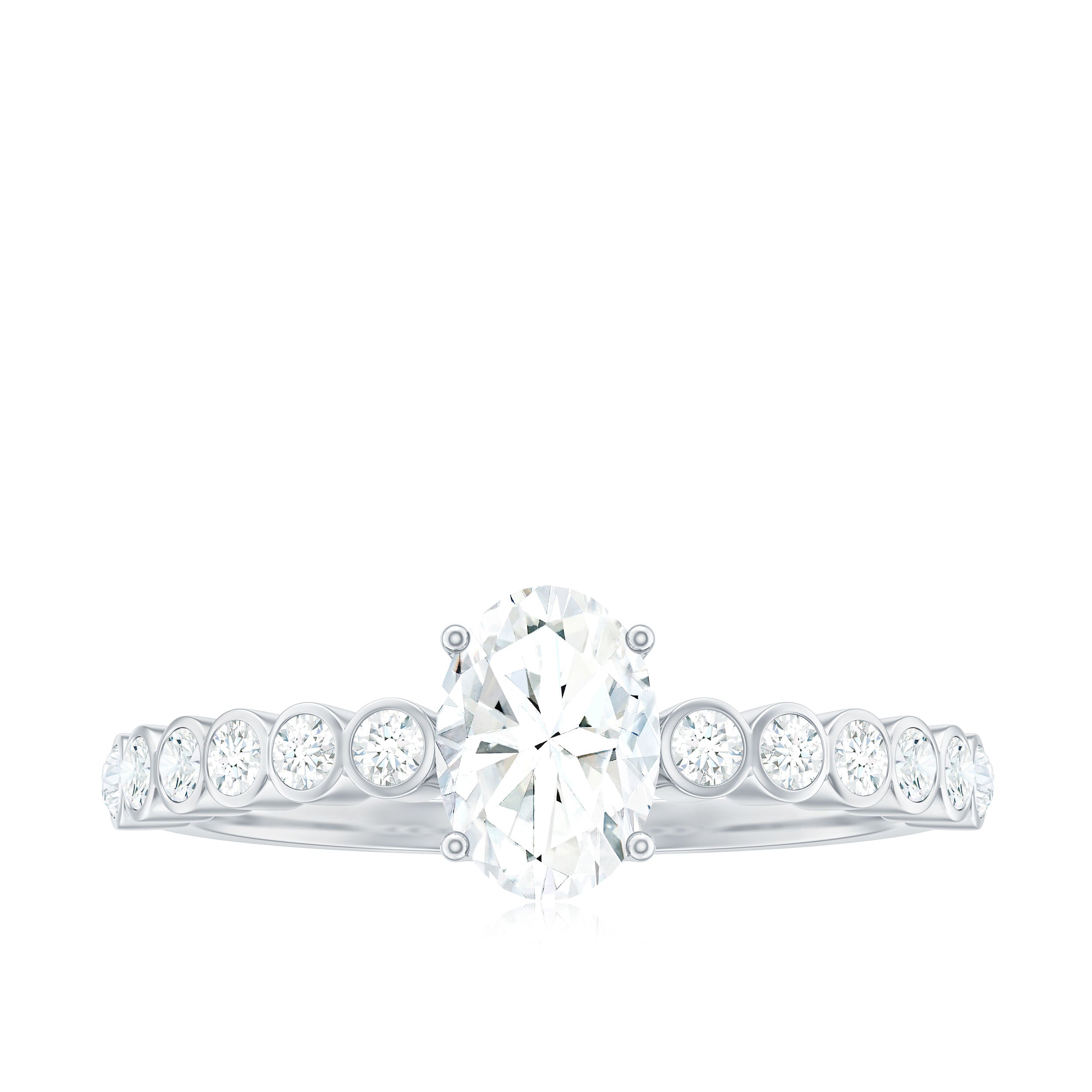 Oval Cut Moissanite Engagement Ring with Side Stones
