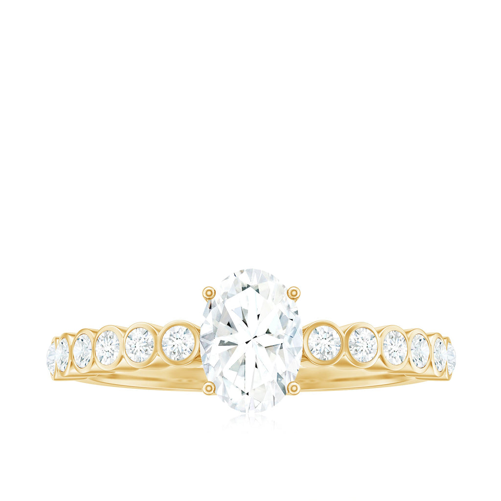 Oval Cut Moissanite Engagement Ring with Side Stones