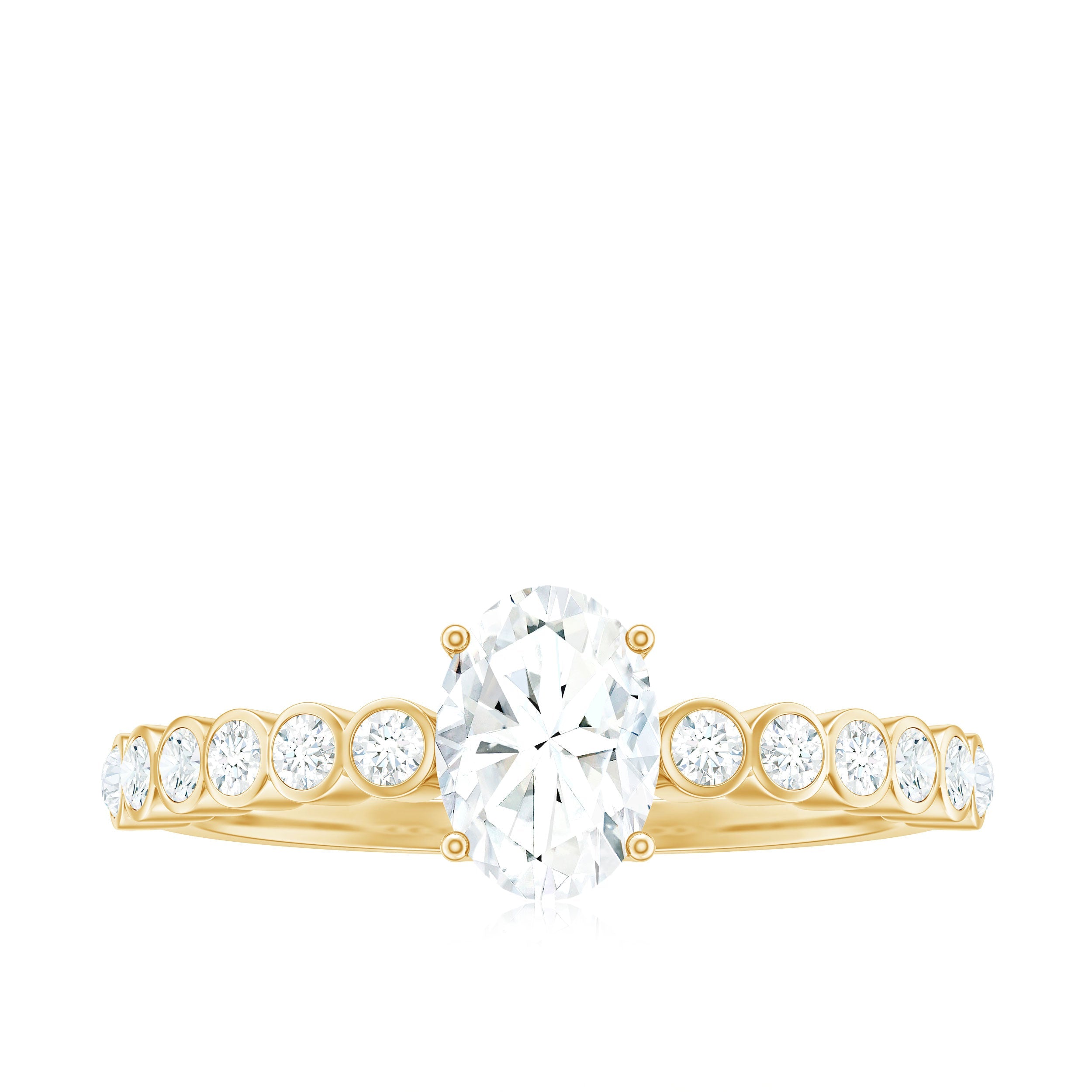 Oval Cut Moissanite Engagement Ring with Side Stones