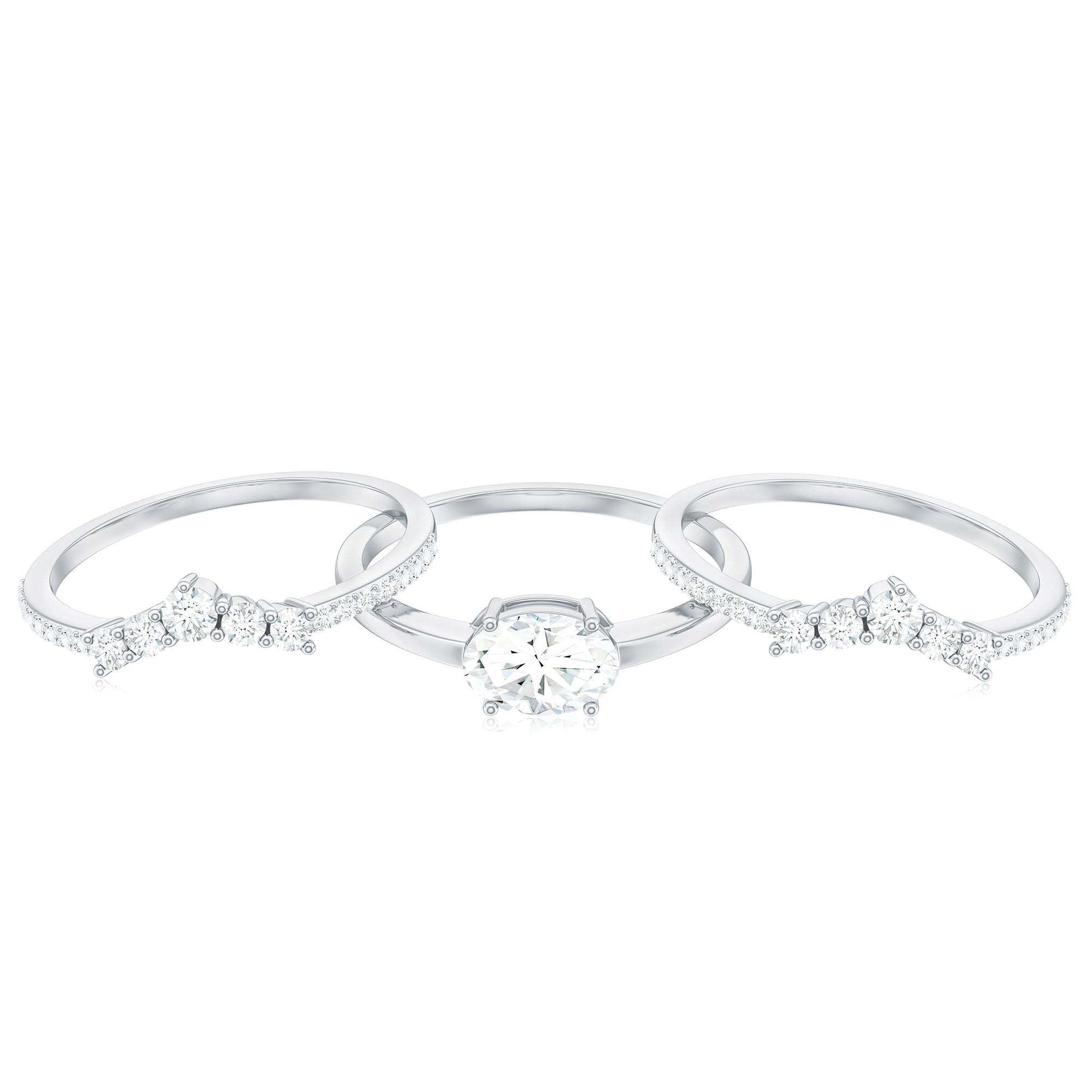 Brilliant Cut Moissanite Trio Wedding Ring Set with Certificate
