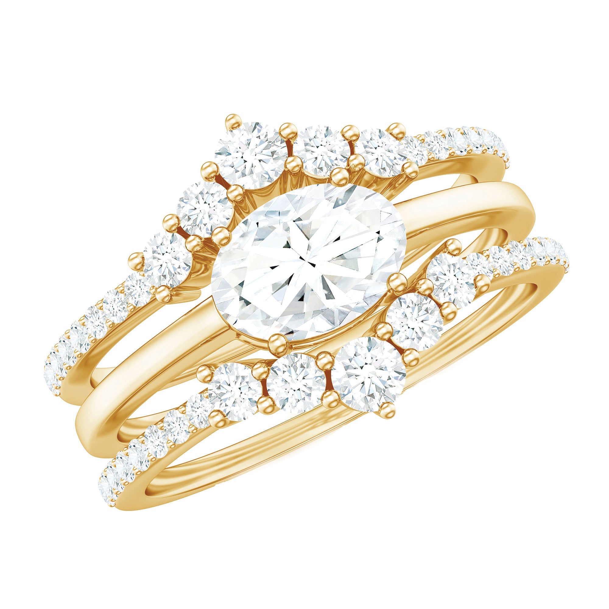 Brilliant Cut Moissanite Trio Wedding Ring Set with Certificate | Rings | Wiccan Center