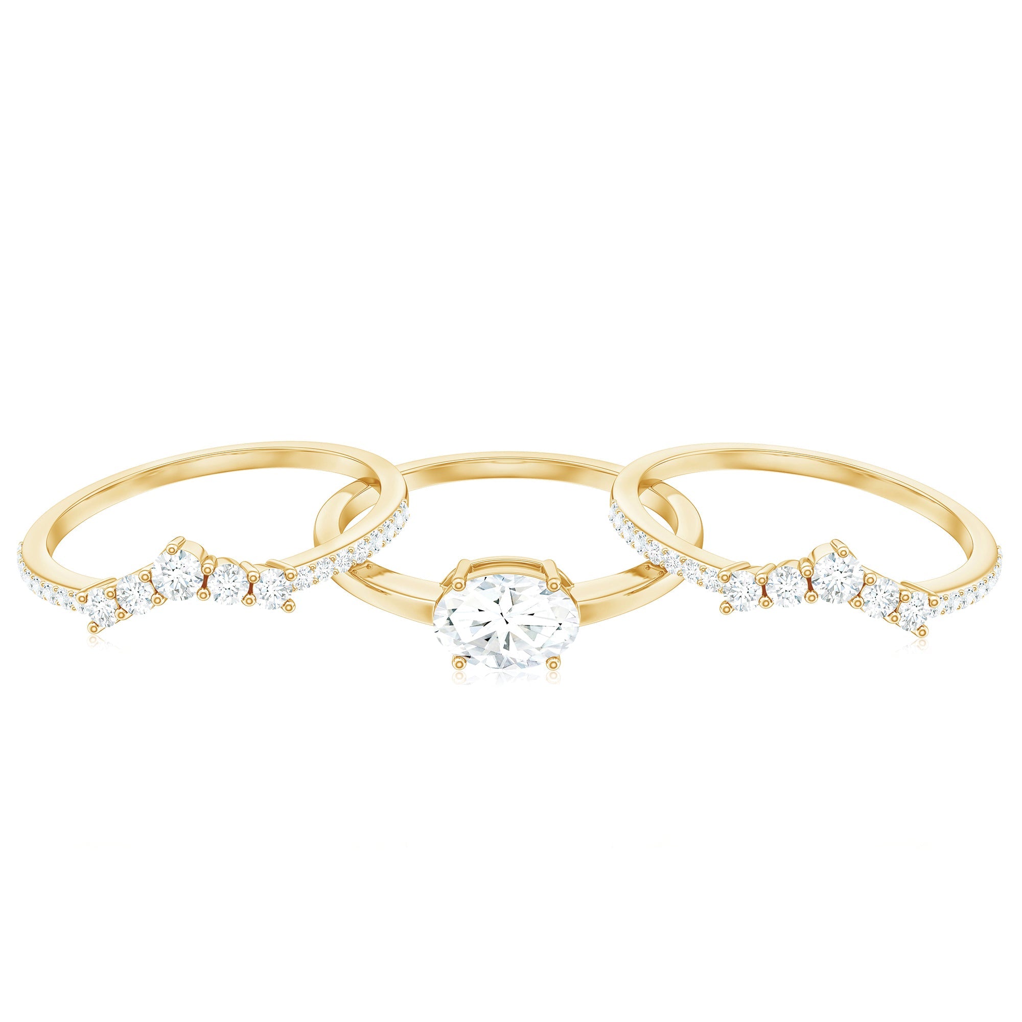 Brilliant Cut Moissanite Trio Wedding Ring Set with Certificate