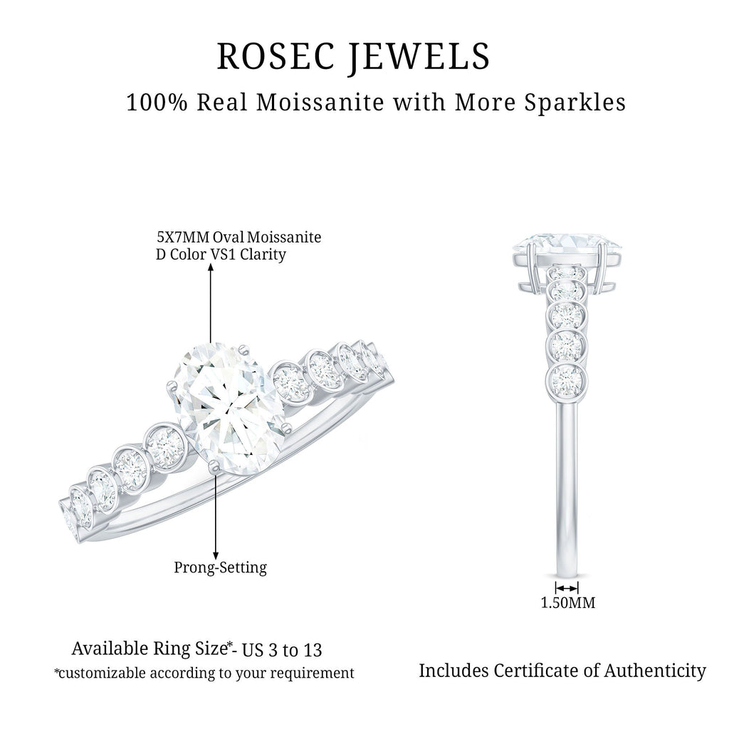 Certified Moissanite Oval Cut Engagement Ring with Side Stones