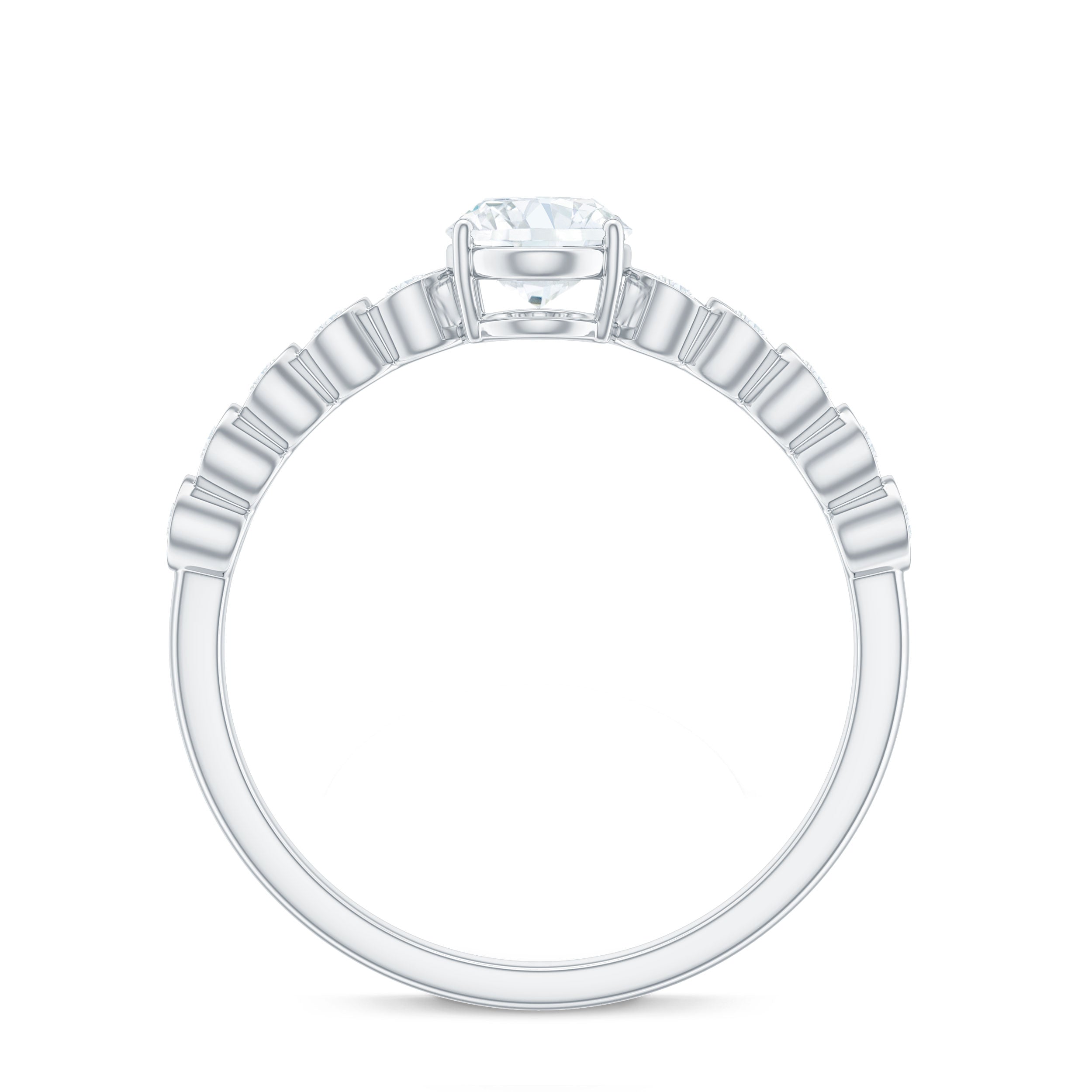 Certified Moissanite Oval Cut Engagement Ring with Side Stones