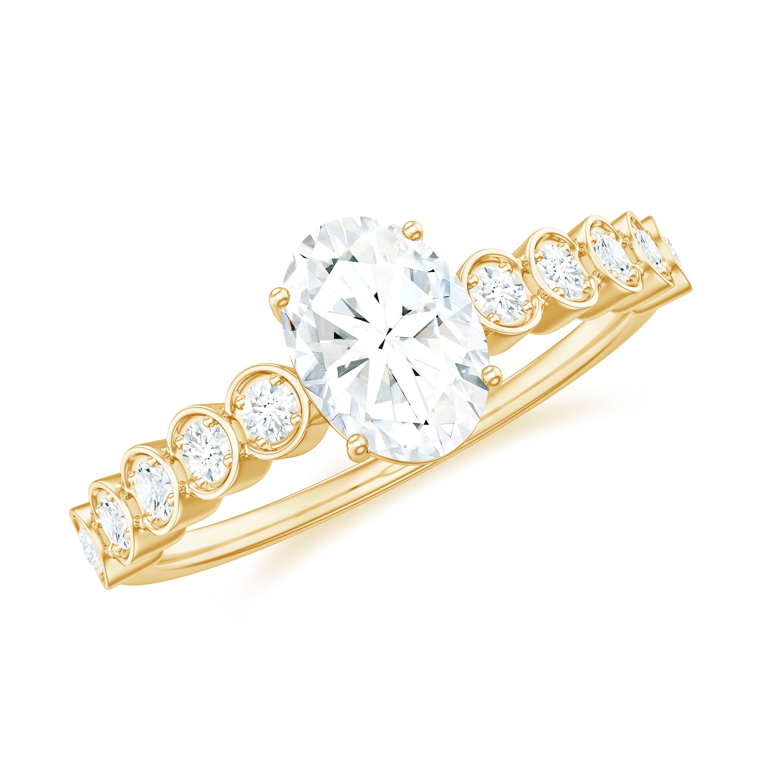 Certified Moissanite Oval Cut Engagement Ring with Side Stones | Rings | Wiccan Center