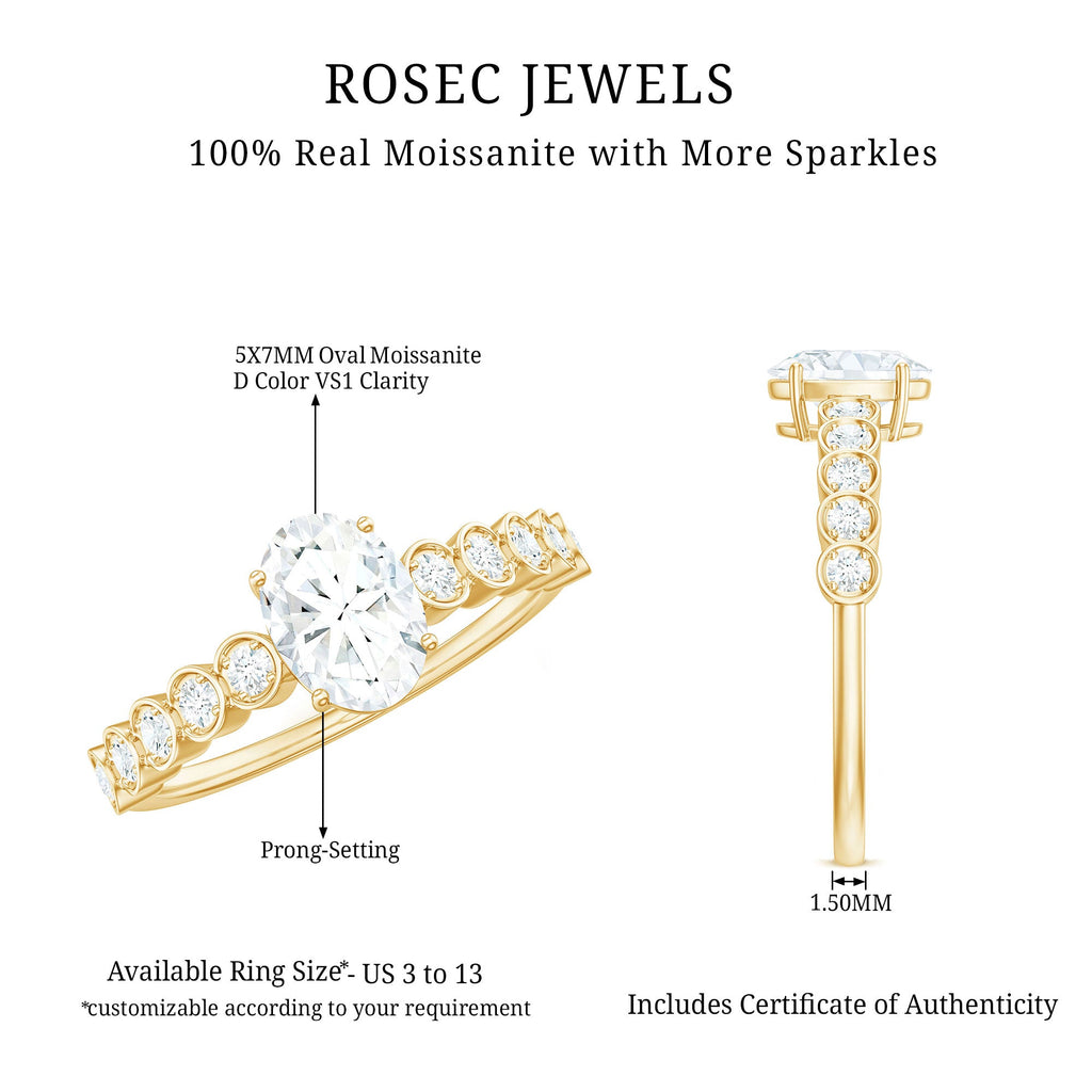 Certified Moissanite Oval Cut Engagement Ring with Side Stones