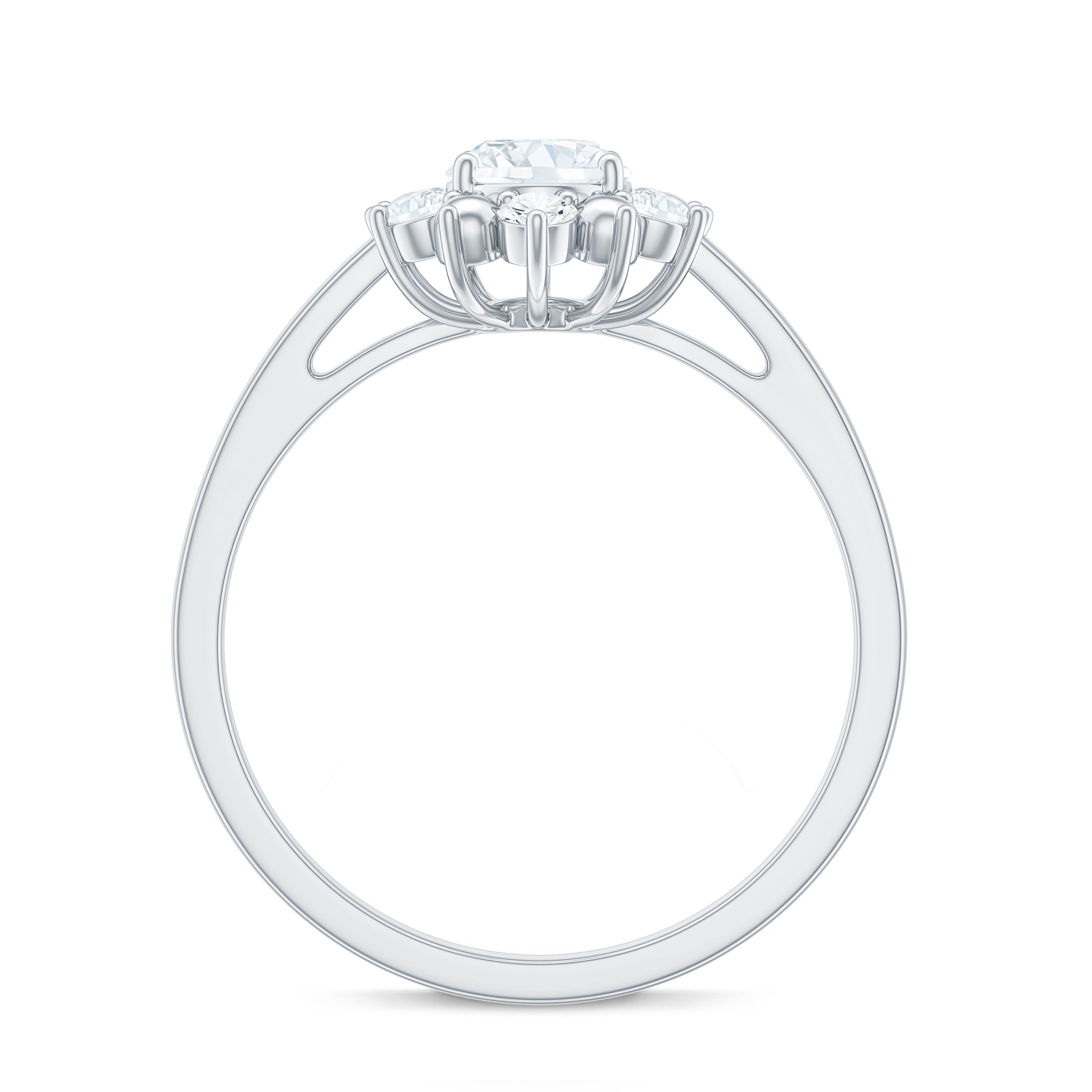 Certified Oval Moissanite Flower Halo Engagement Ring