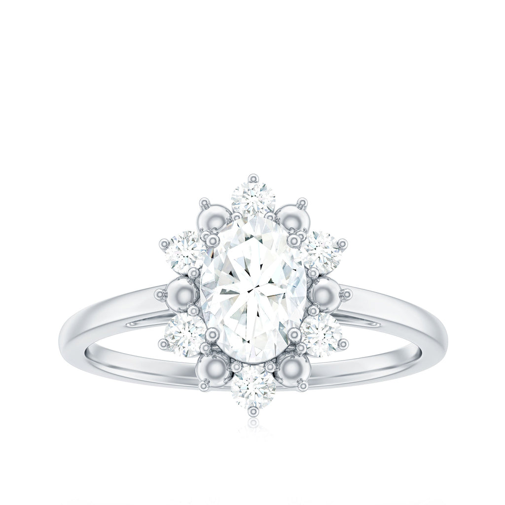 Certified Oval Moissanite Flower Halo Engagement Ring