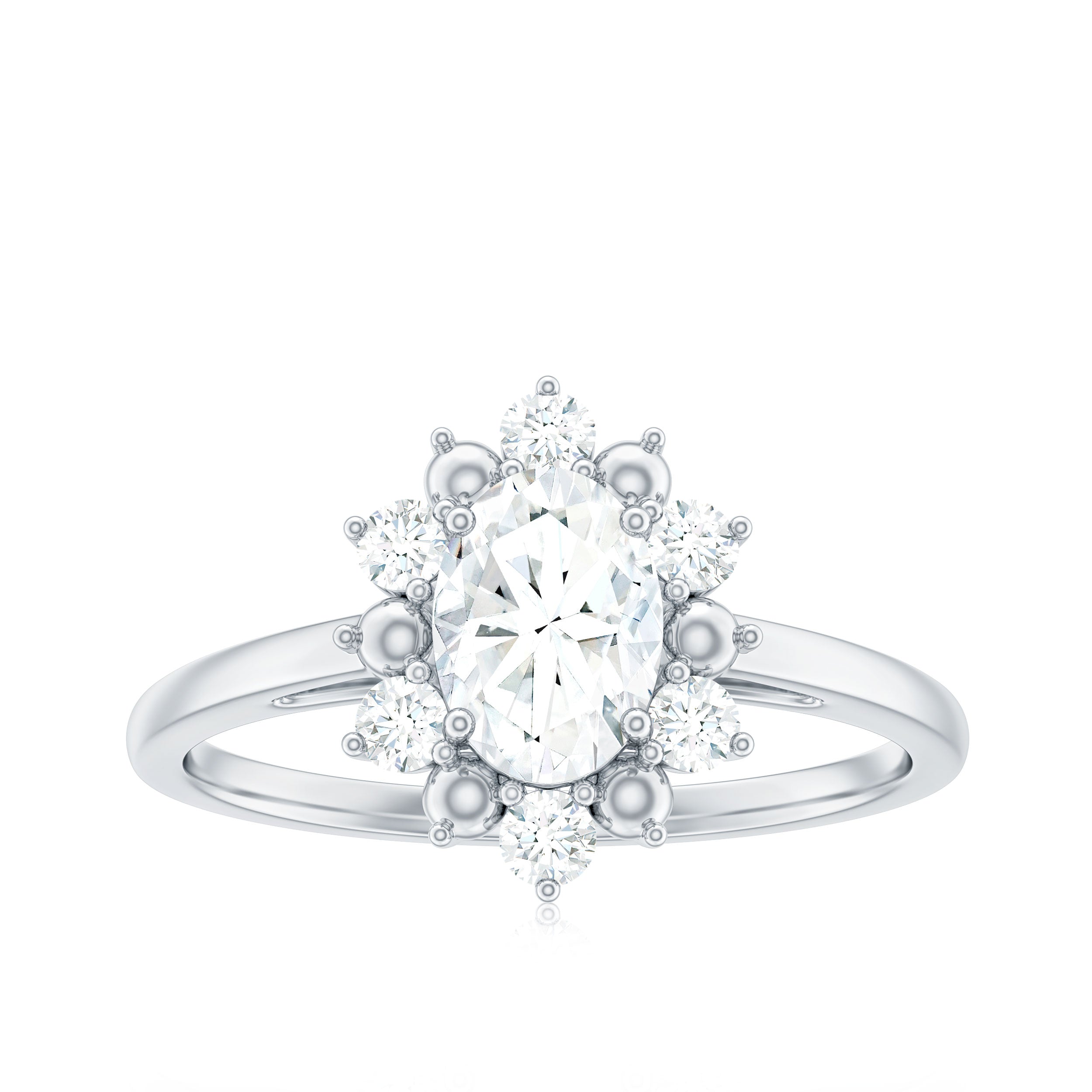 Certified Oval Moissanite Flower Halo Engagement Ring