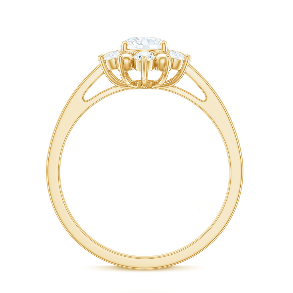 Certified Oval Moissanite Flower Halo Engagement Ring