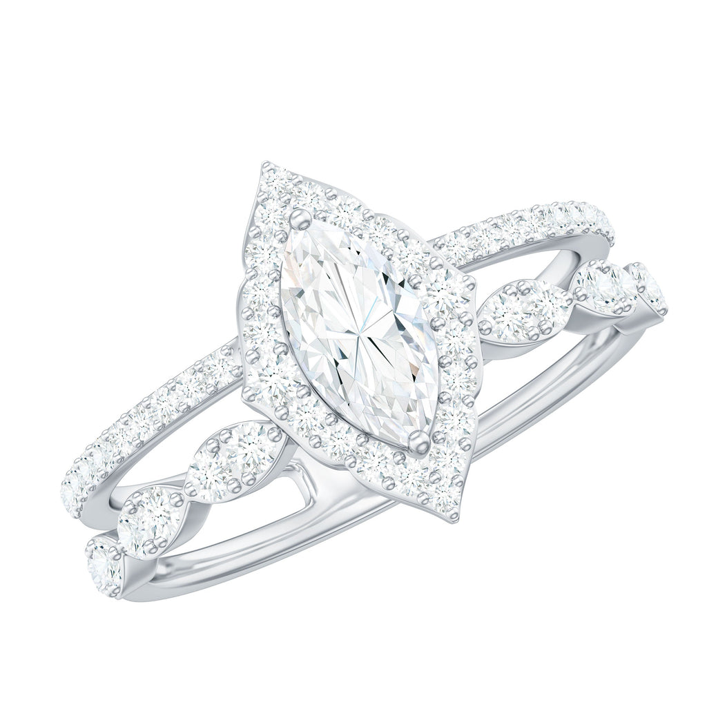 Marquise Cut Moissanite Double Band Engagement Ring with Certificate