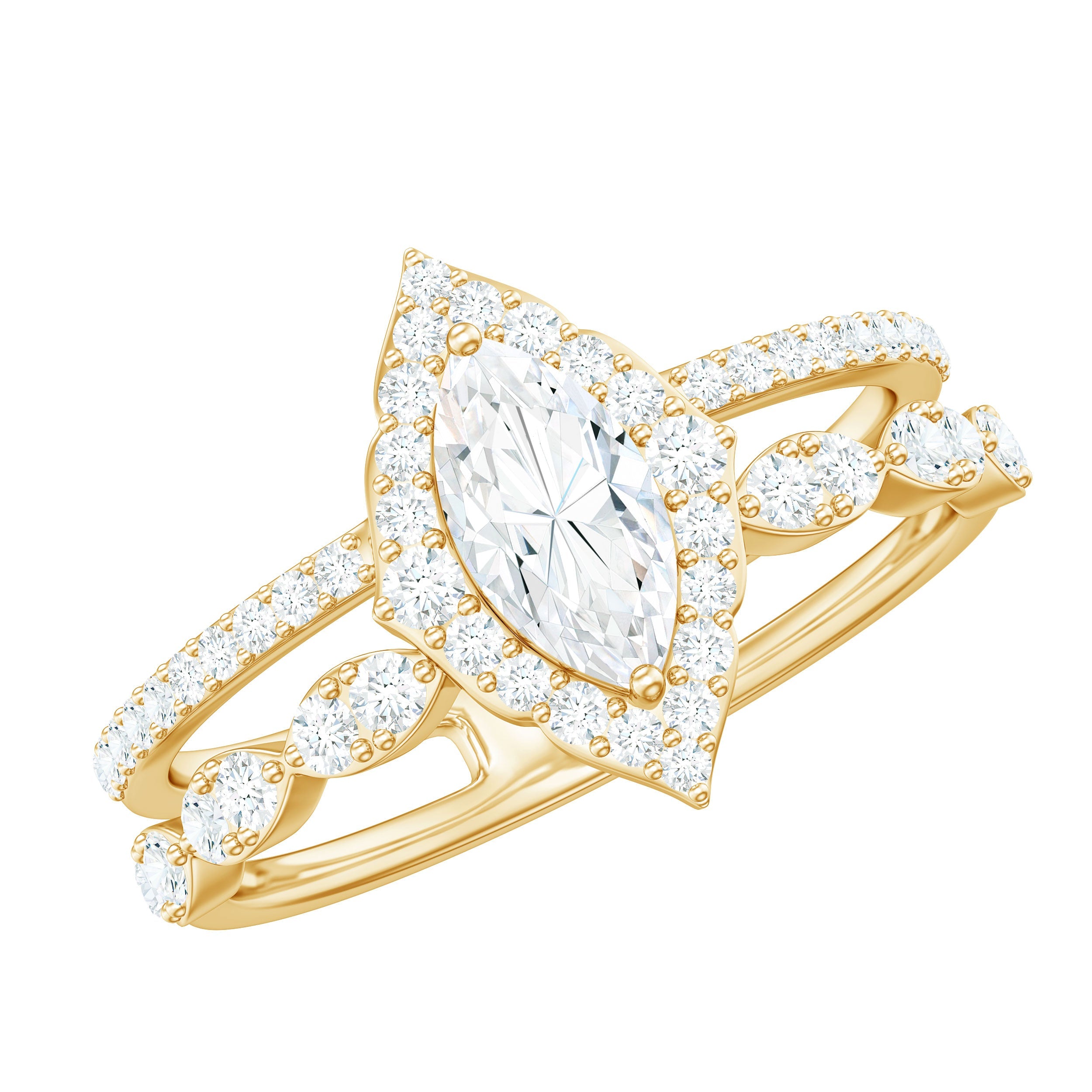 Marquise Cut Moissanite Double Band Engagement Ring with Certificate | Rings | Wiccan Center