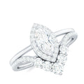 Marquise Cut Moissanite Halo Engagement Ring with Chevron Wedding Band