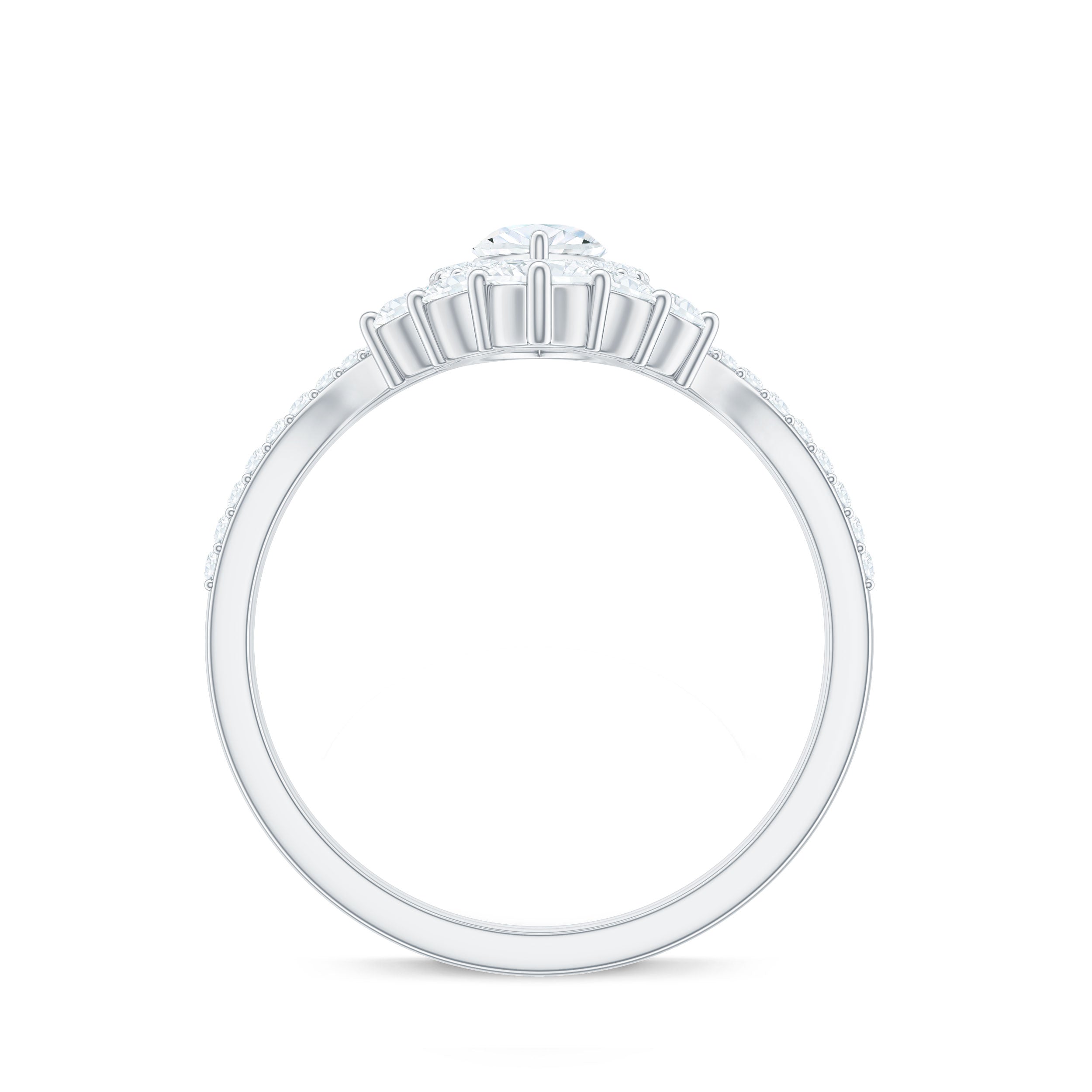 Marquise Cut Moissanite Halo Engagement Ring with Chevron Wedding Band