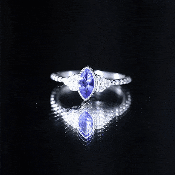 Vintage Style Marquise Tanzanite Promise Ring with Diamond Trio