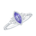 Vintage Style Marquise Tanzanite Promise Ring with Diamond Trio